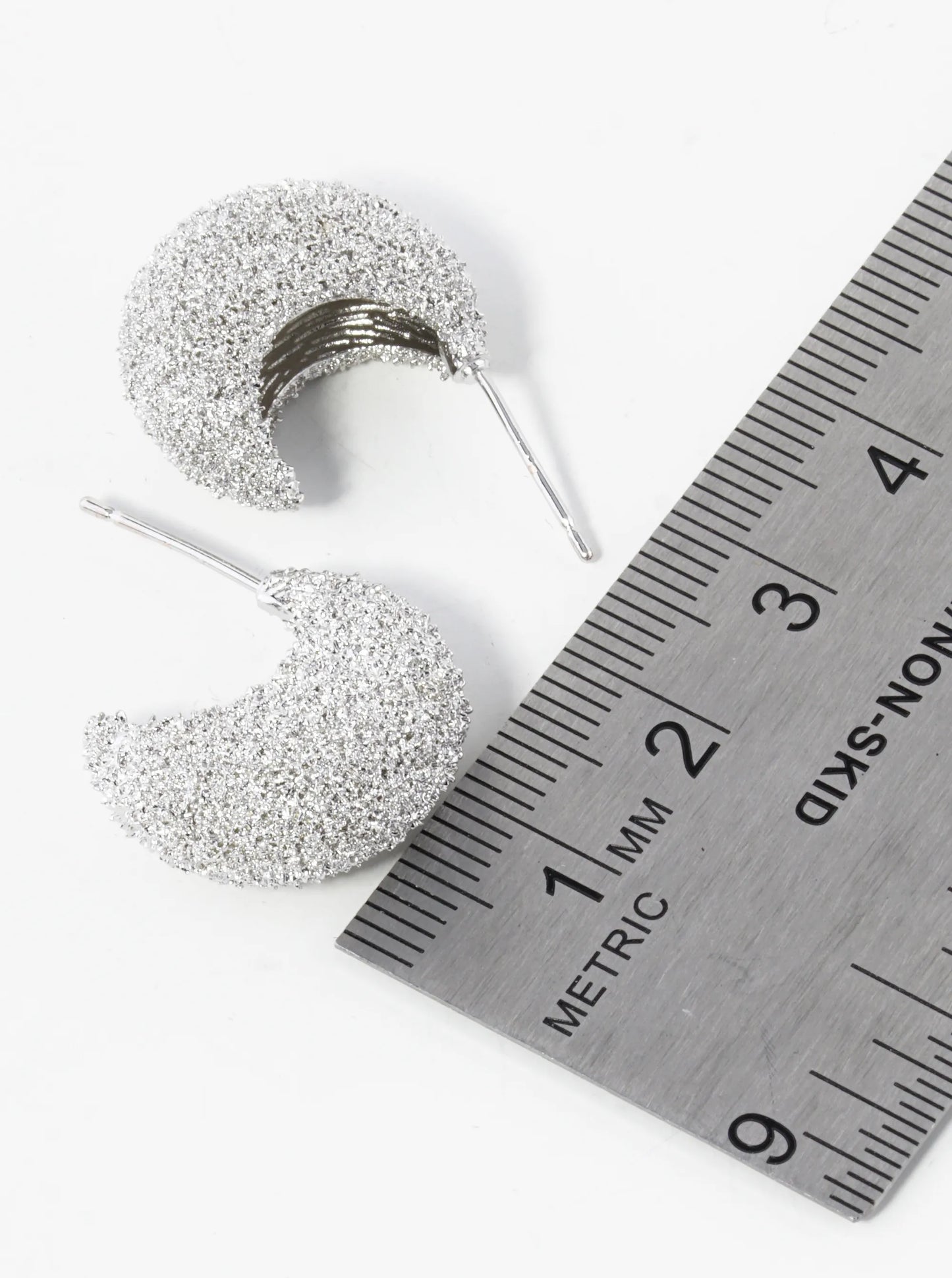 White Gold Dipped Frosted 18mm Open Hoop Earrings