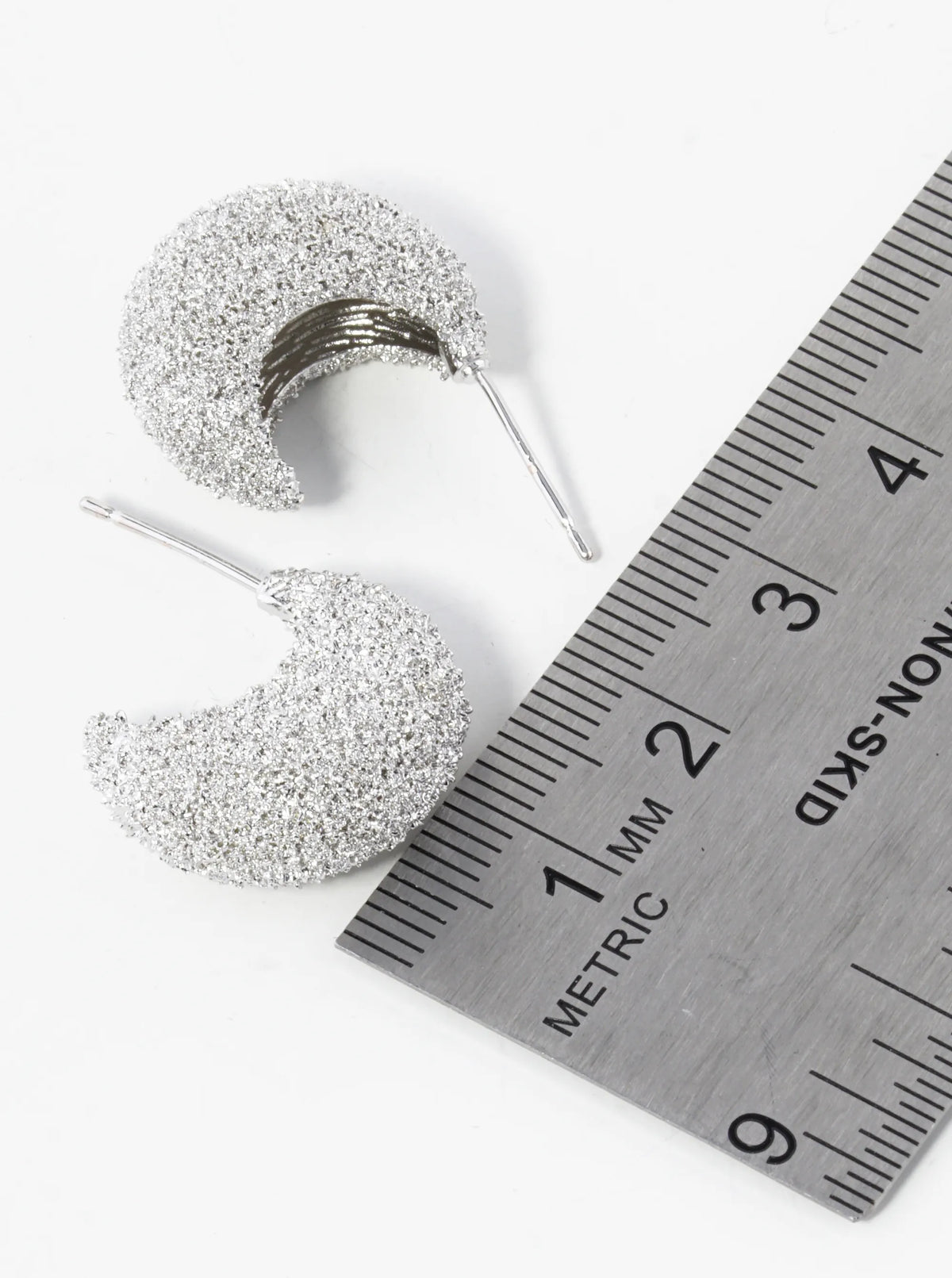 White Gold Dipped Frosted 18mm Open Hoop Earrings