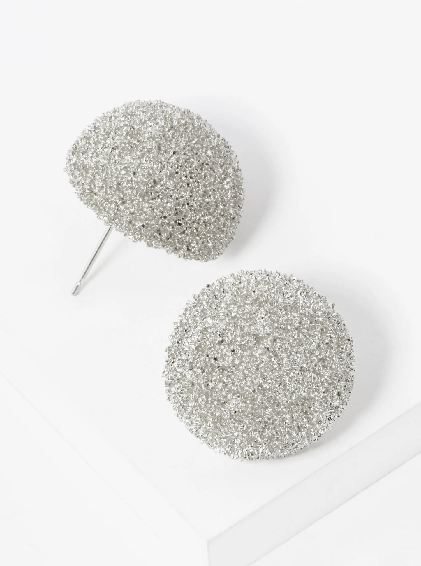 White Gold Dipped Frosted 20mm Hemisphere Stud Earrings