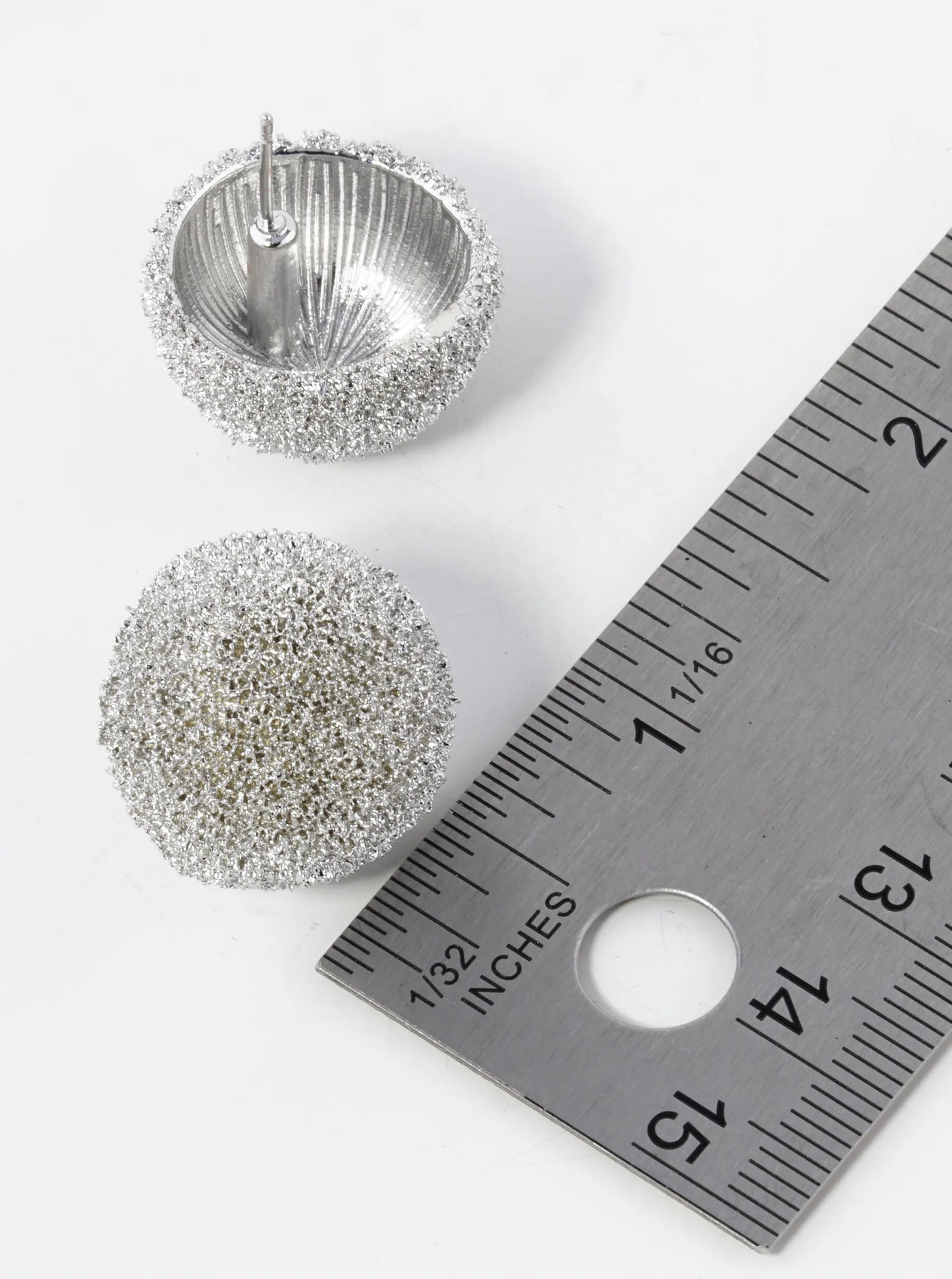 White Gold Dipped Frosted 20mm Hemisphere Stud Earrings