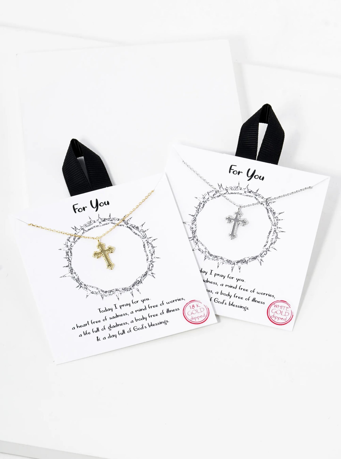 White Gold Dipped Gothic Cross Pendant Necklace