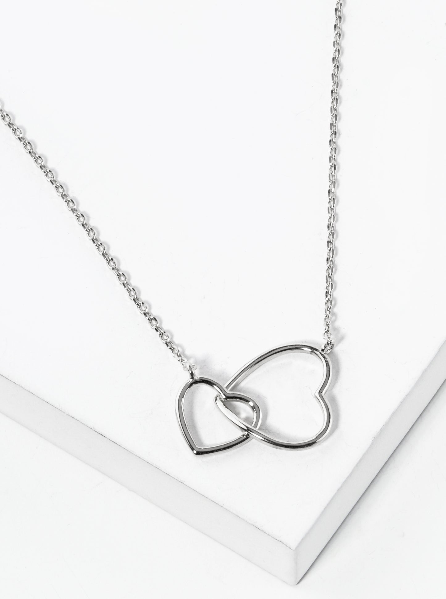 White Gold Dipped Heart Linked Pendant Delicate Necklace
