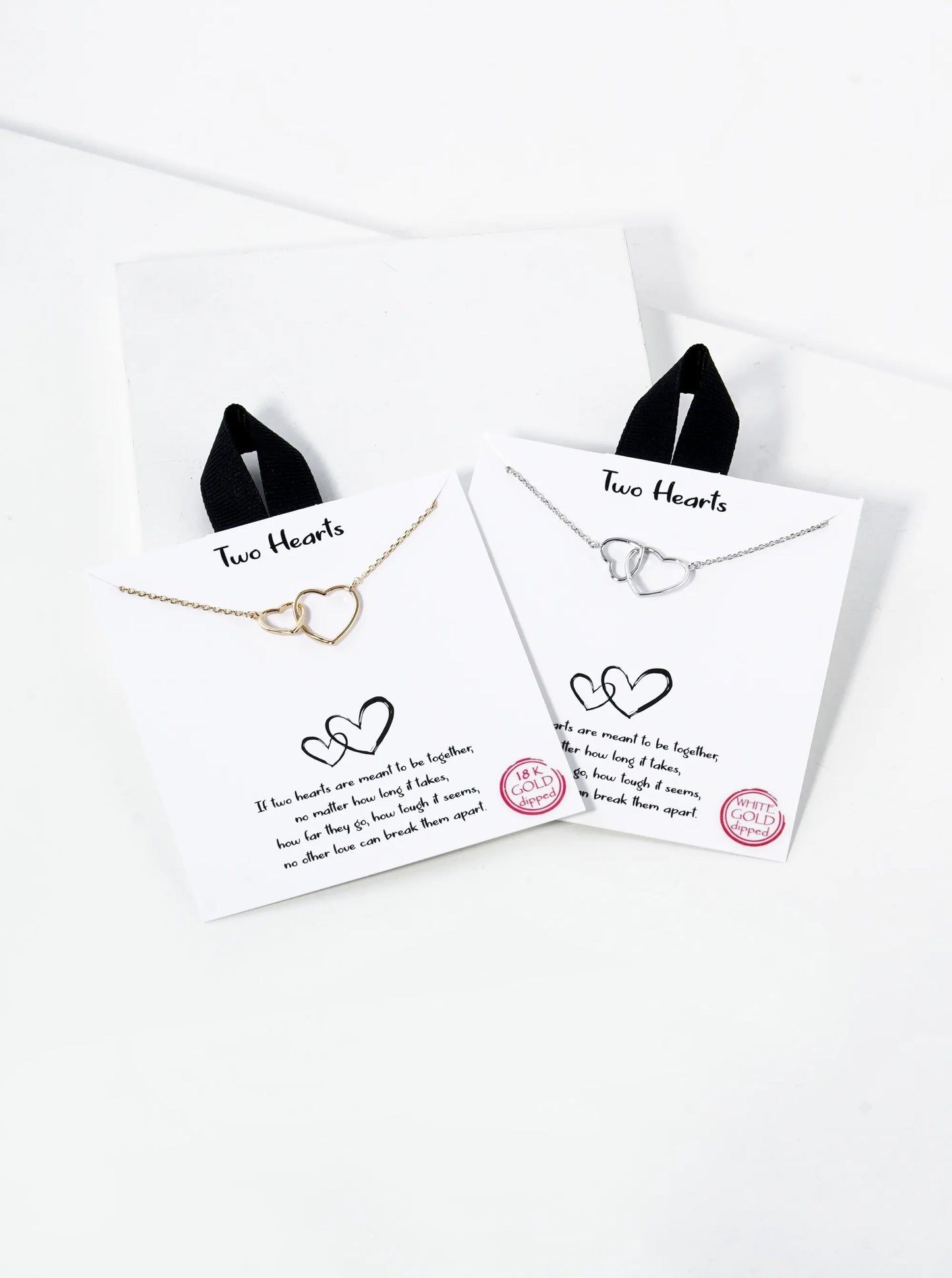 White Gold Dipped Heart Linked Pendant Delicate Necklace