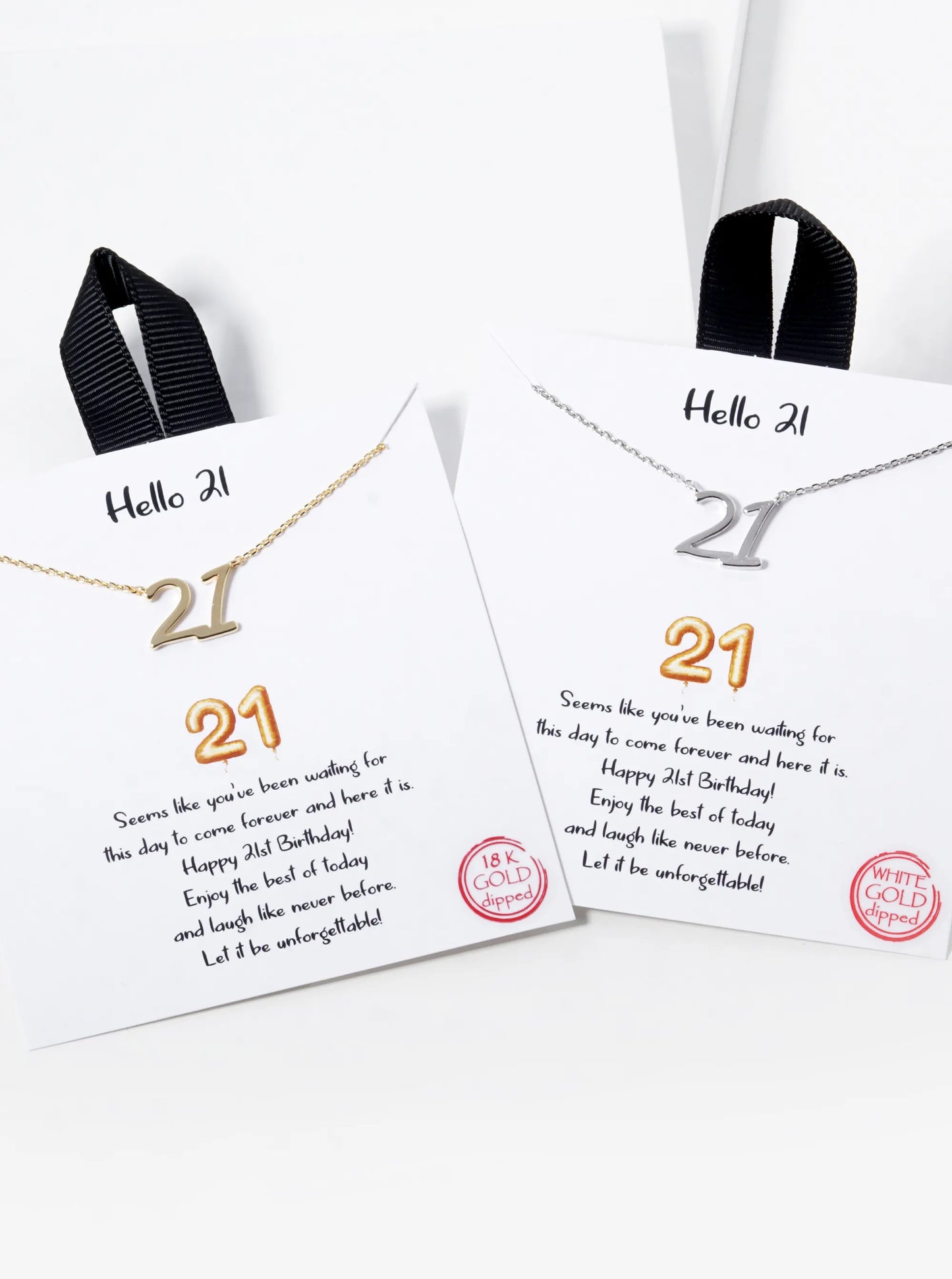 White Gold Dipped Hello 21 Pendant Necklace