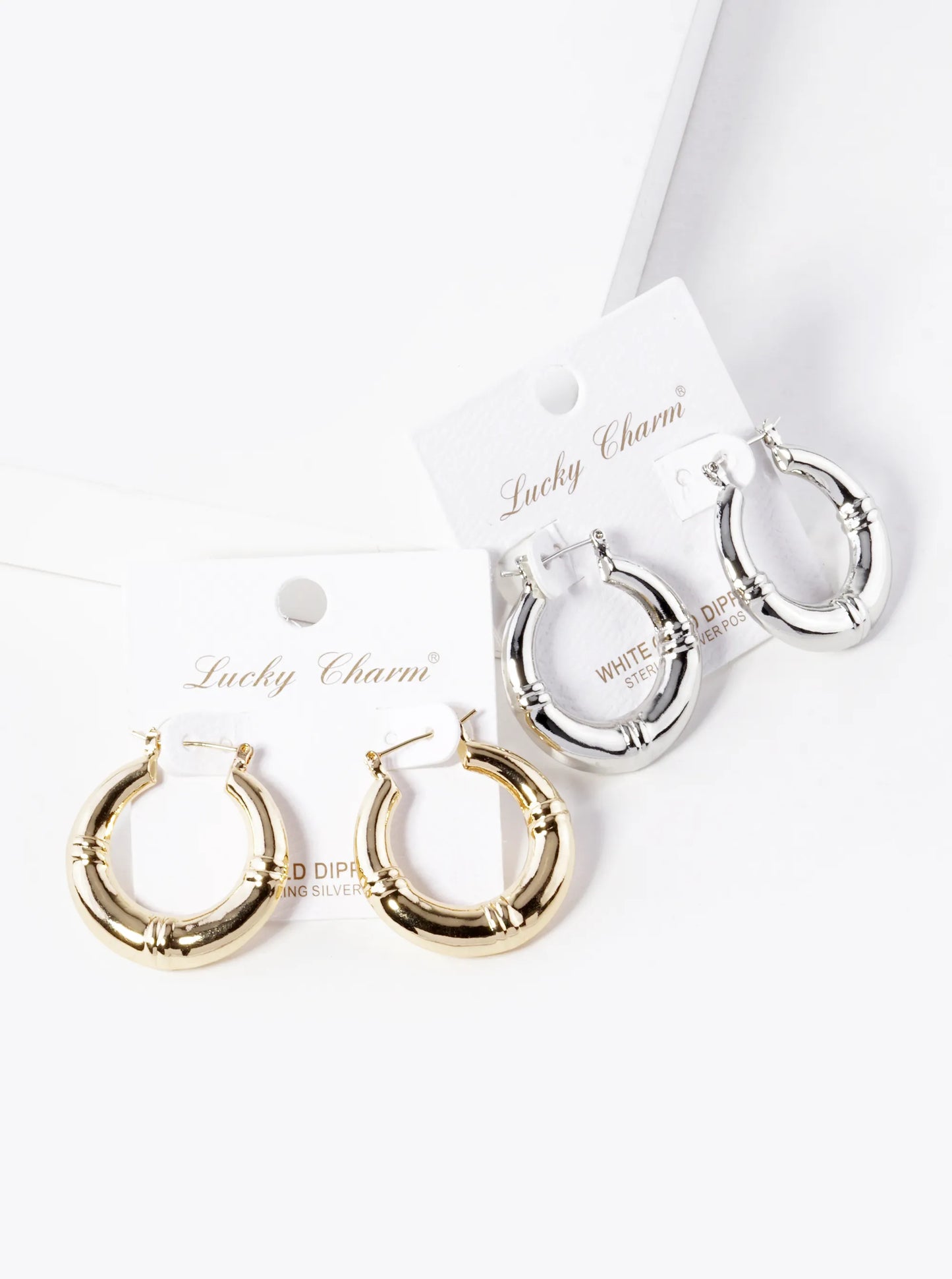 White Gold Dipped Hollow 30mm Bold Latch Back Hoop Earrings