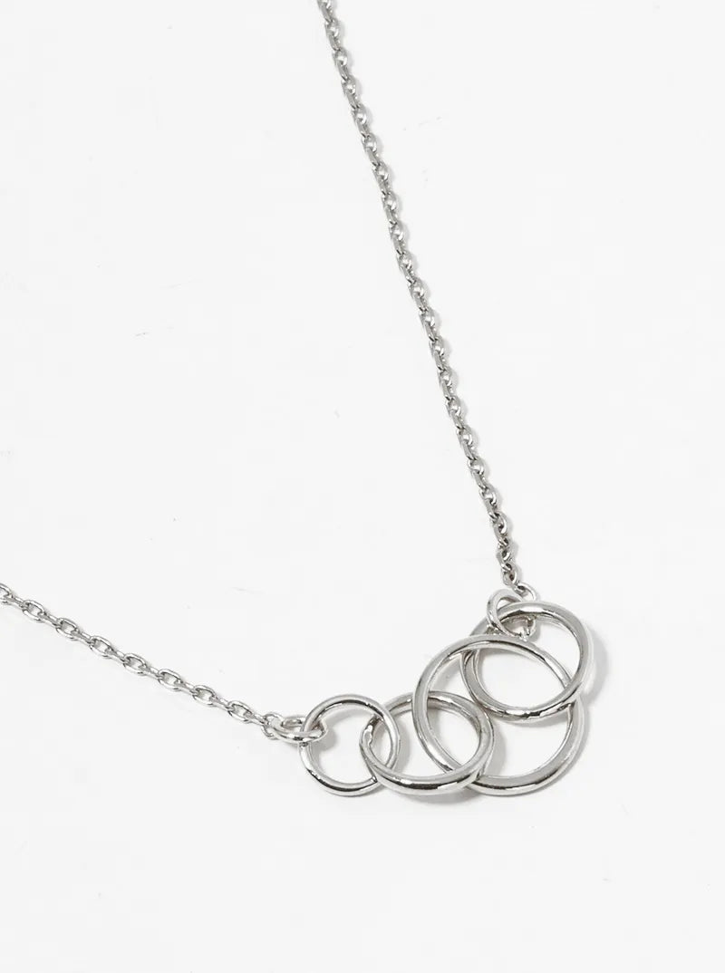 White Gold Dipped Interlocking Circle Pendant Necklace