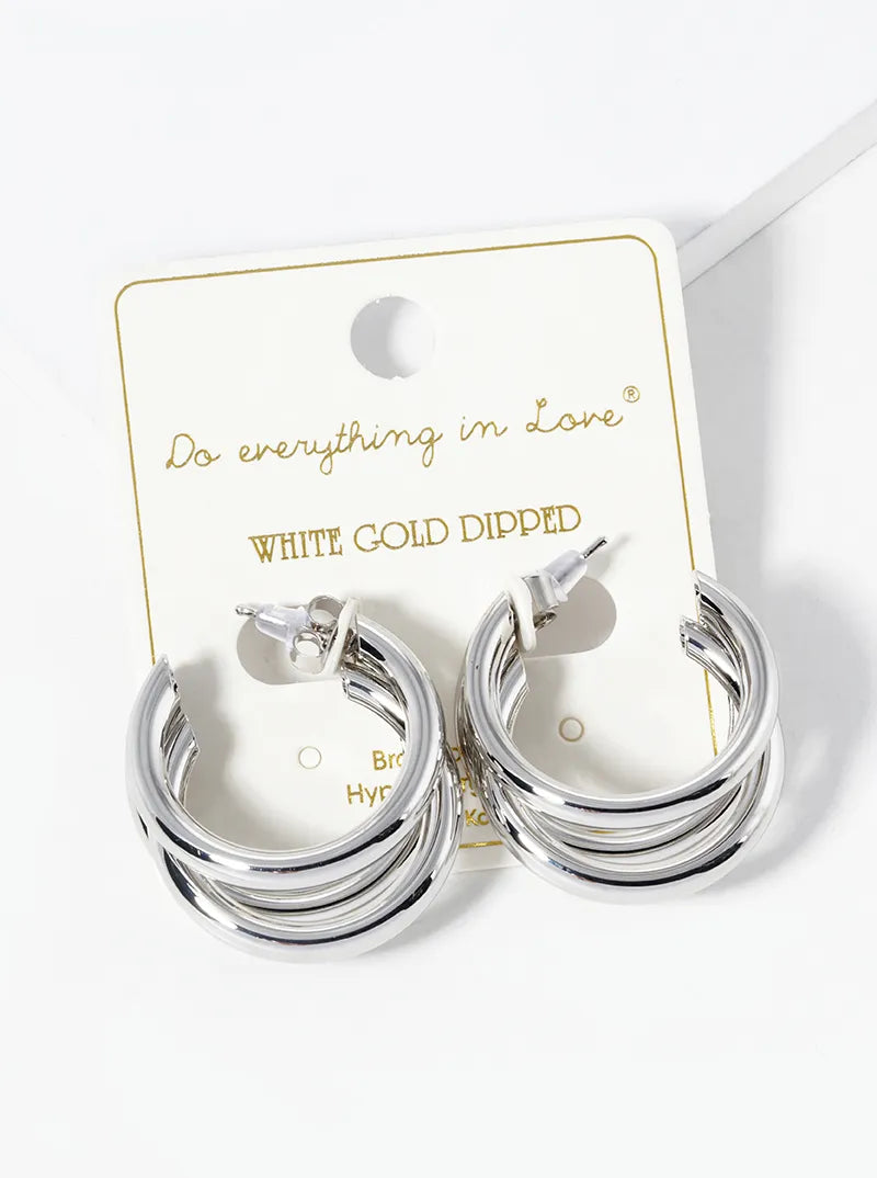 White Gold Dipped Layered 25mm Open Hoop Earrings