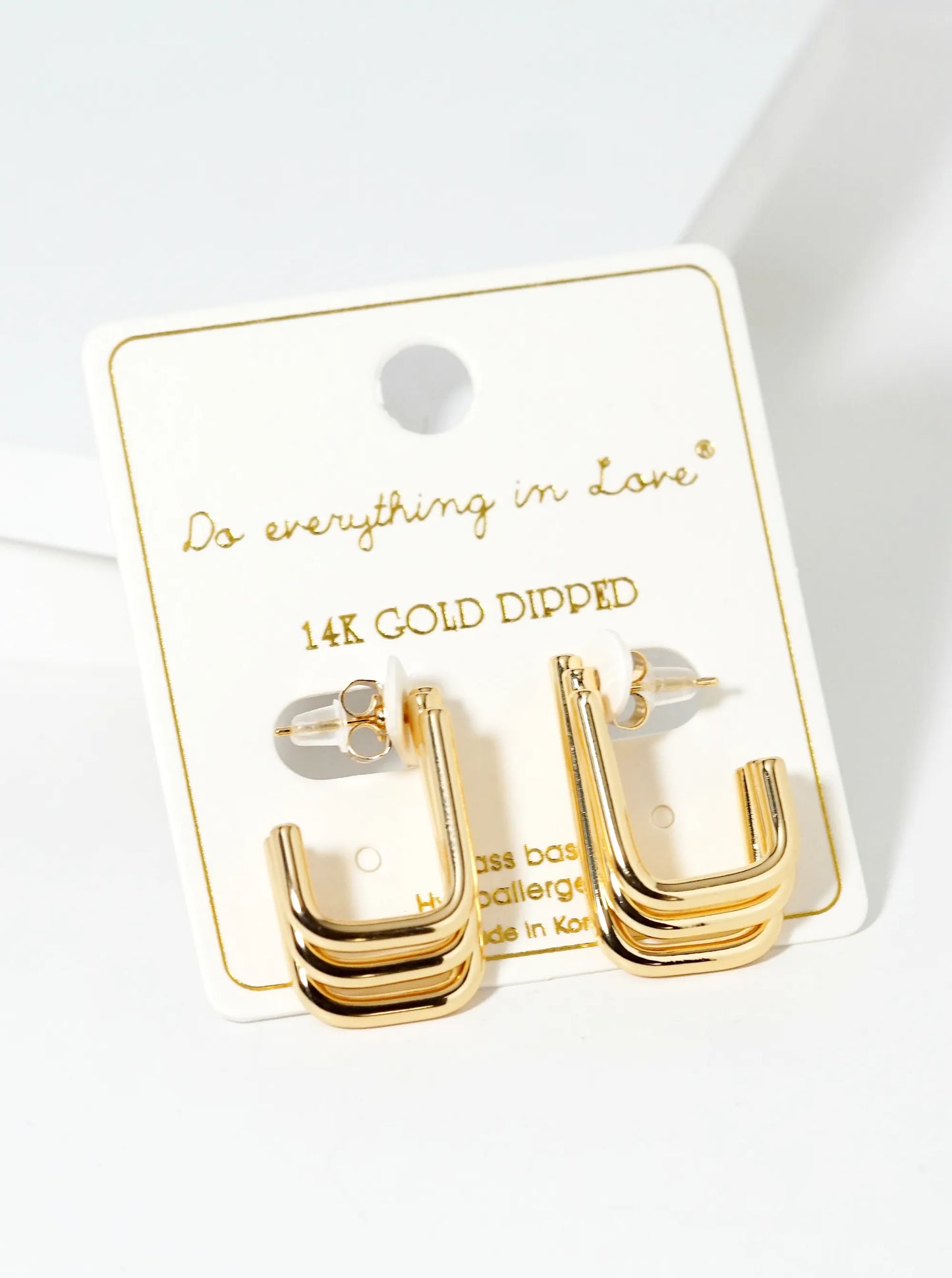 White Gold Dipped Layered Rectangle Open Hoop Earrings