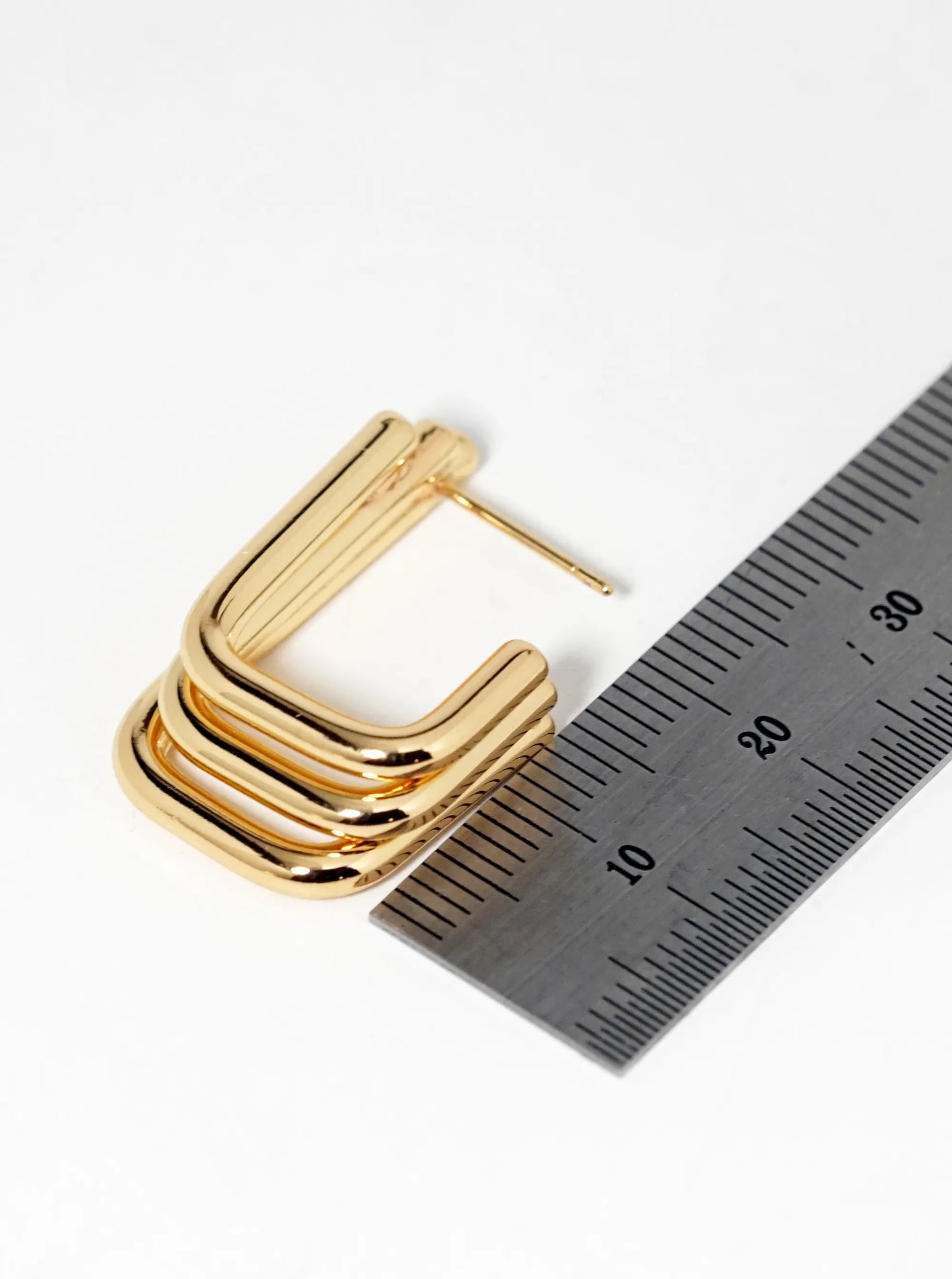 White Gold Dipped Layered Rectangle Open Hoop Earrings