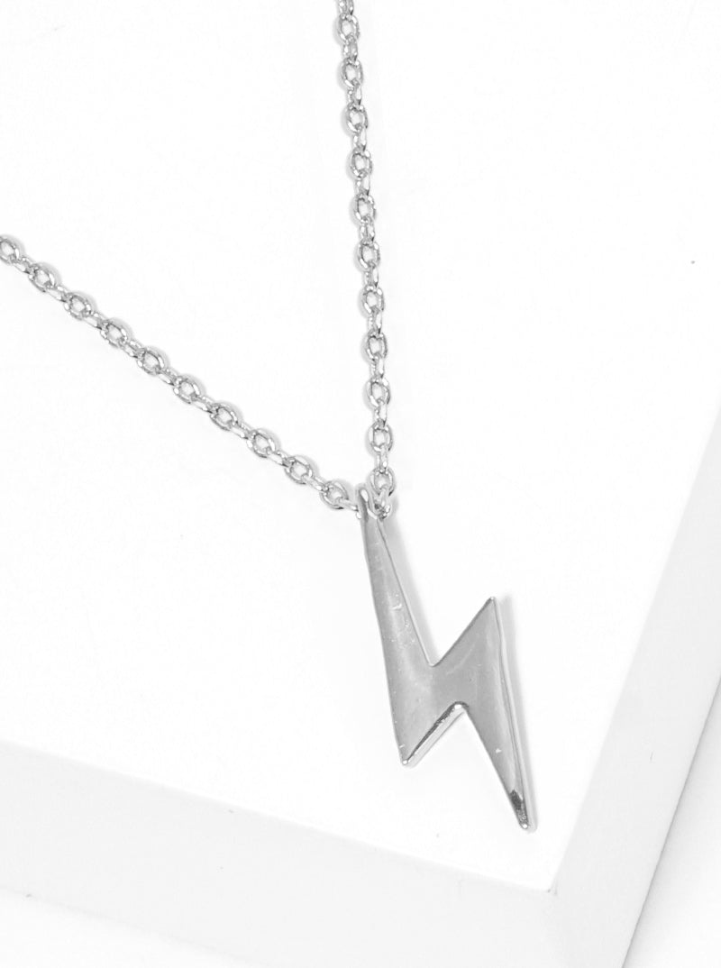 White Gold Dipped Lightning Pendant Delicate Necklace