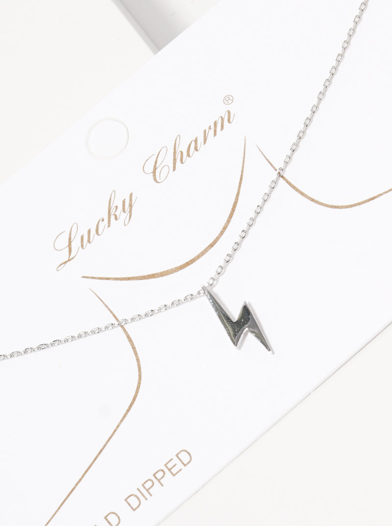 White Gold Dipped Lightning Pendant Delicate Necklace