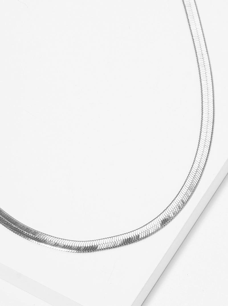 White Gold Dipped Metal 3.5mm Herringbone Chain Necklace