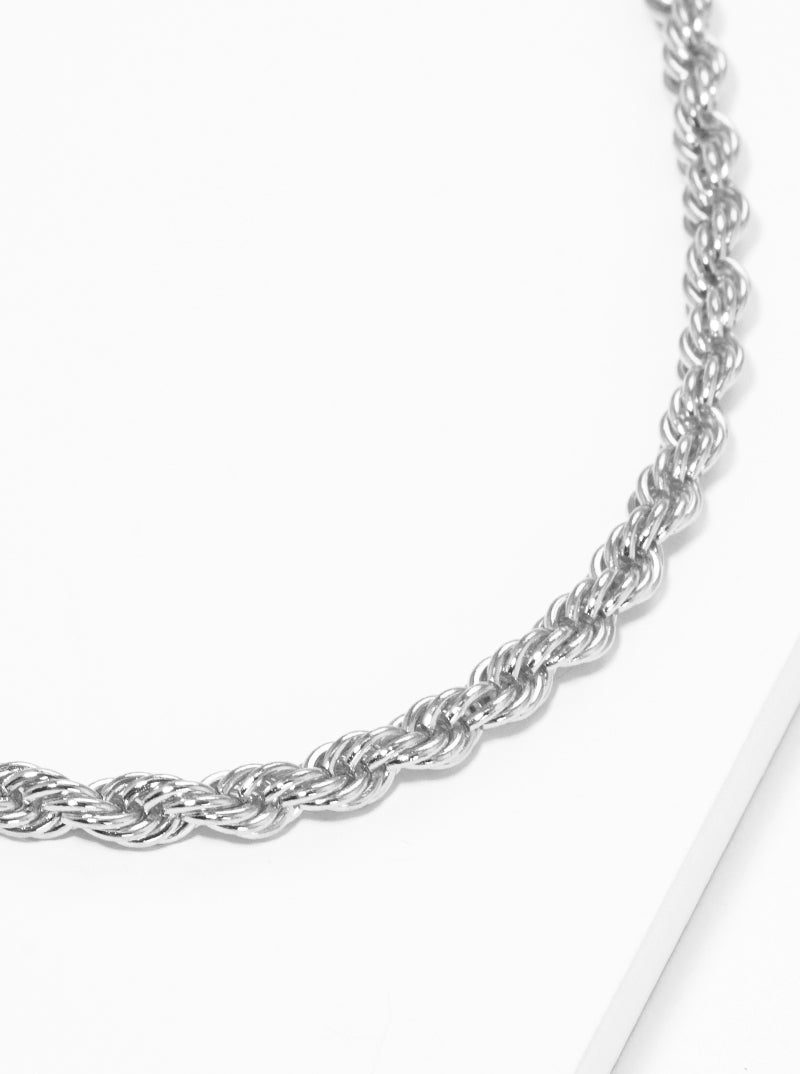 White Gold Dipped Metal 4mm Rope Chain Necklace