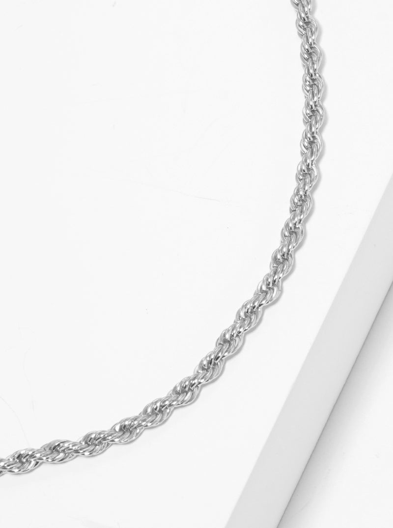 White Gold Dipped Metal Rope Chain Necklace
