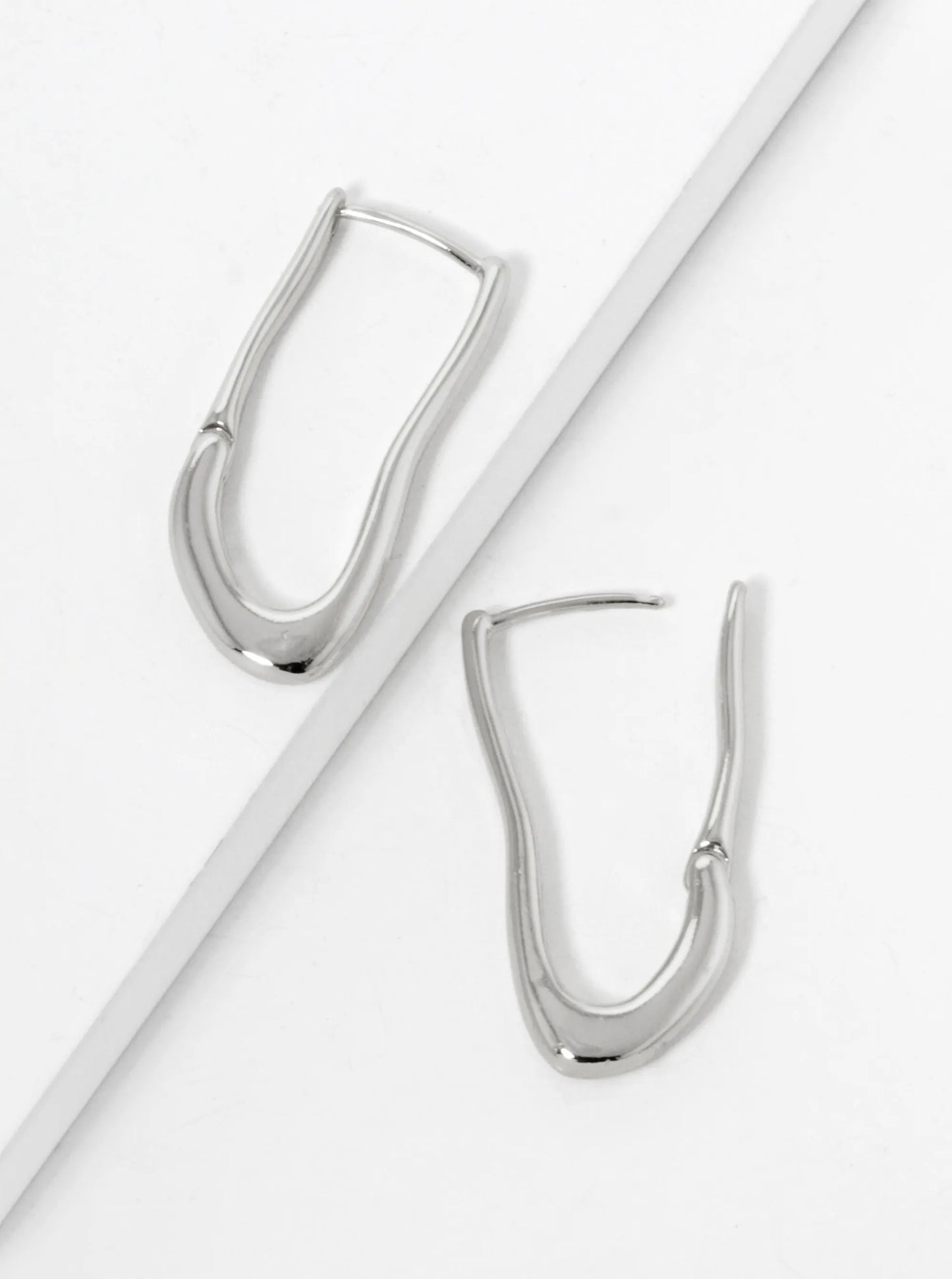 White Gold Dipped Organic Shape 28mm Hoop Earrings