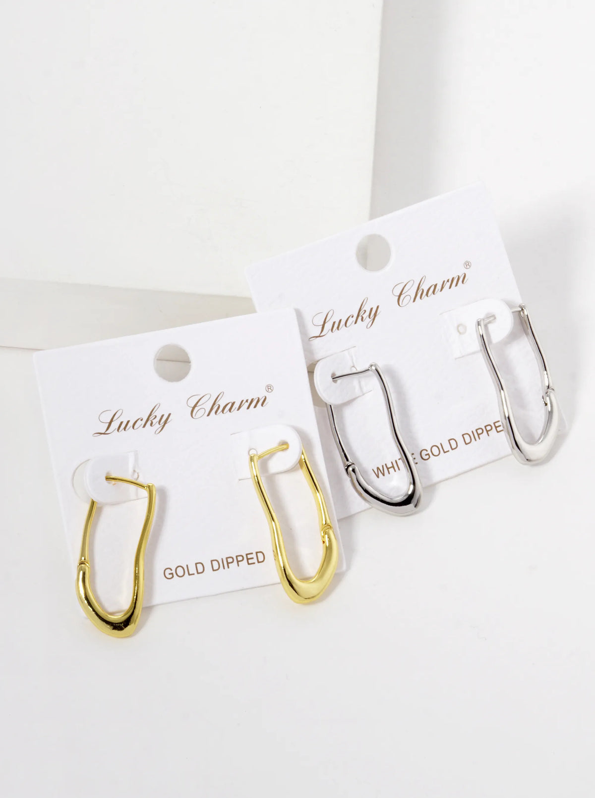 White Gold Dipped Organic Shape 28mm Hoop Earrings