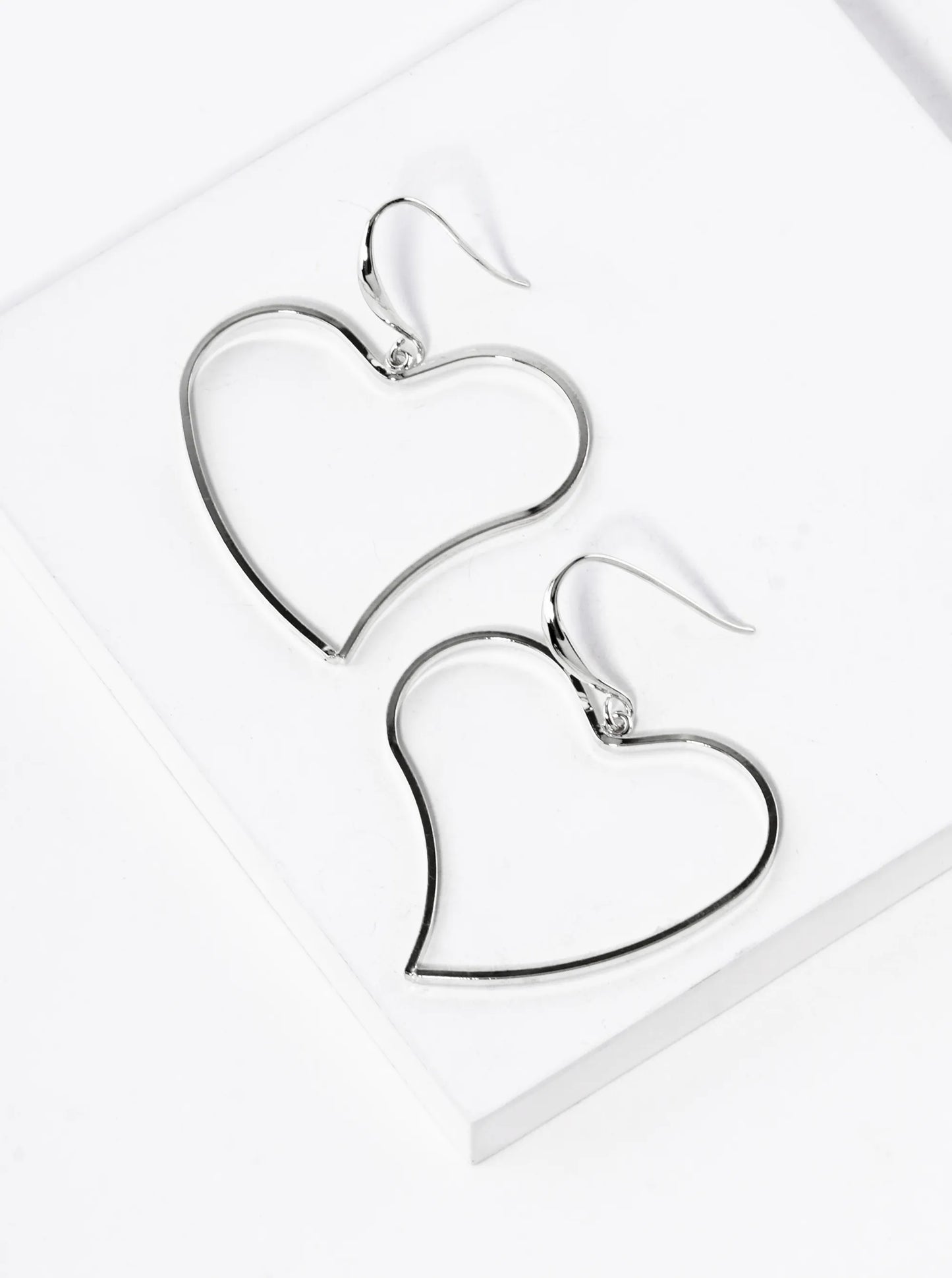 White Gold Dipped Organic Wire Heart Drop Lightweight Earrings