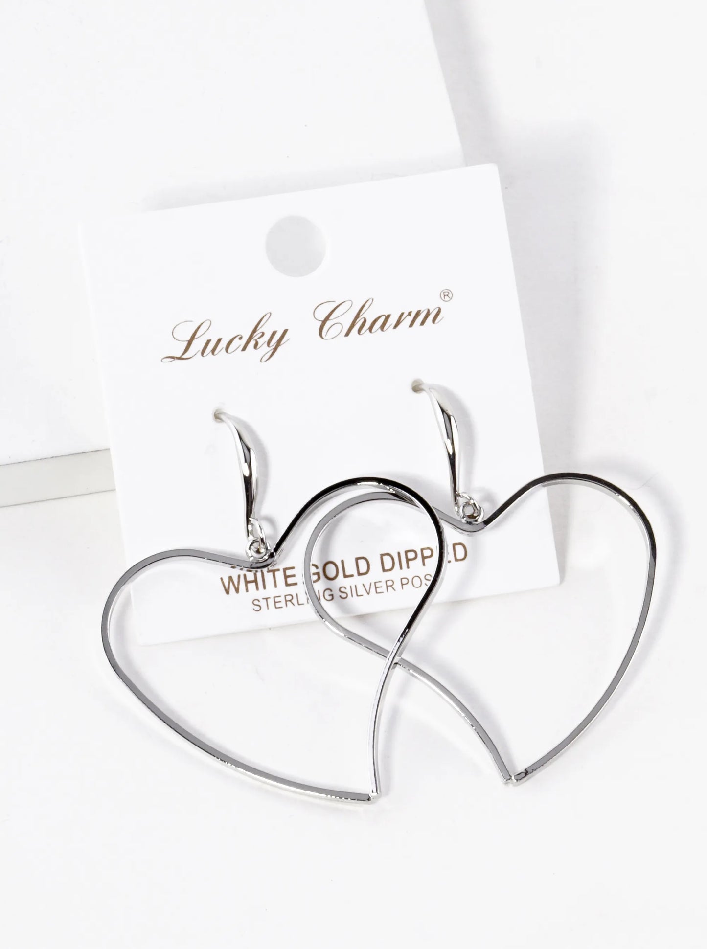 White Gold Dipped Organic Wire Heart Drop Lightweight Earrings