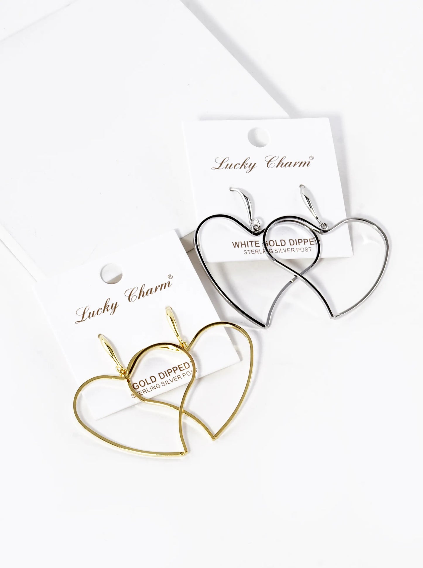 White Gold Dipped Organic Wire Heart Drop Lightweight Earrings
