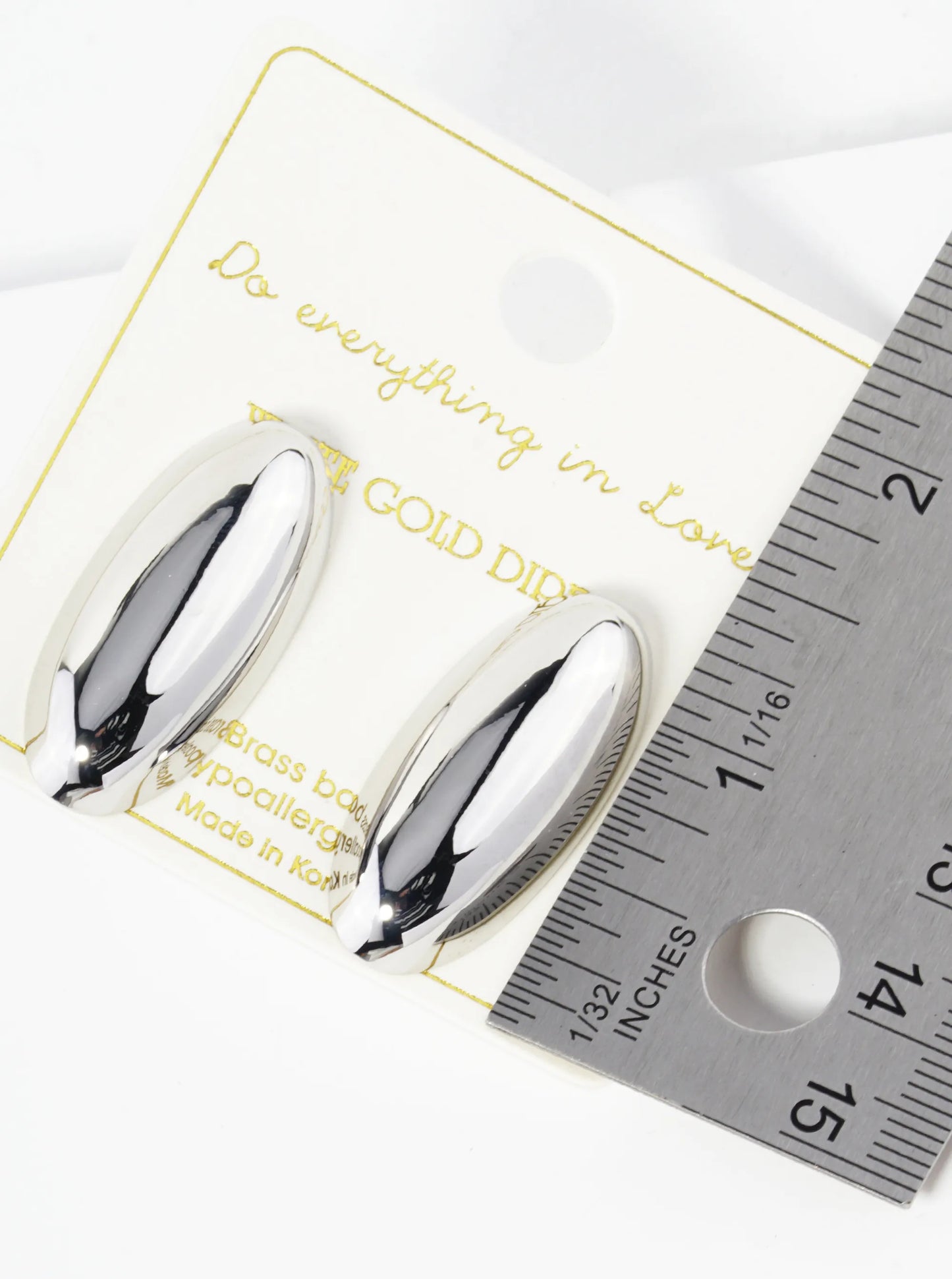 White Gold Dipped Oval Shape Stud Earrings