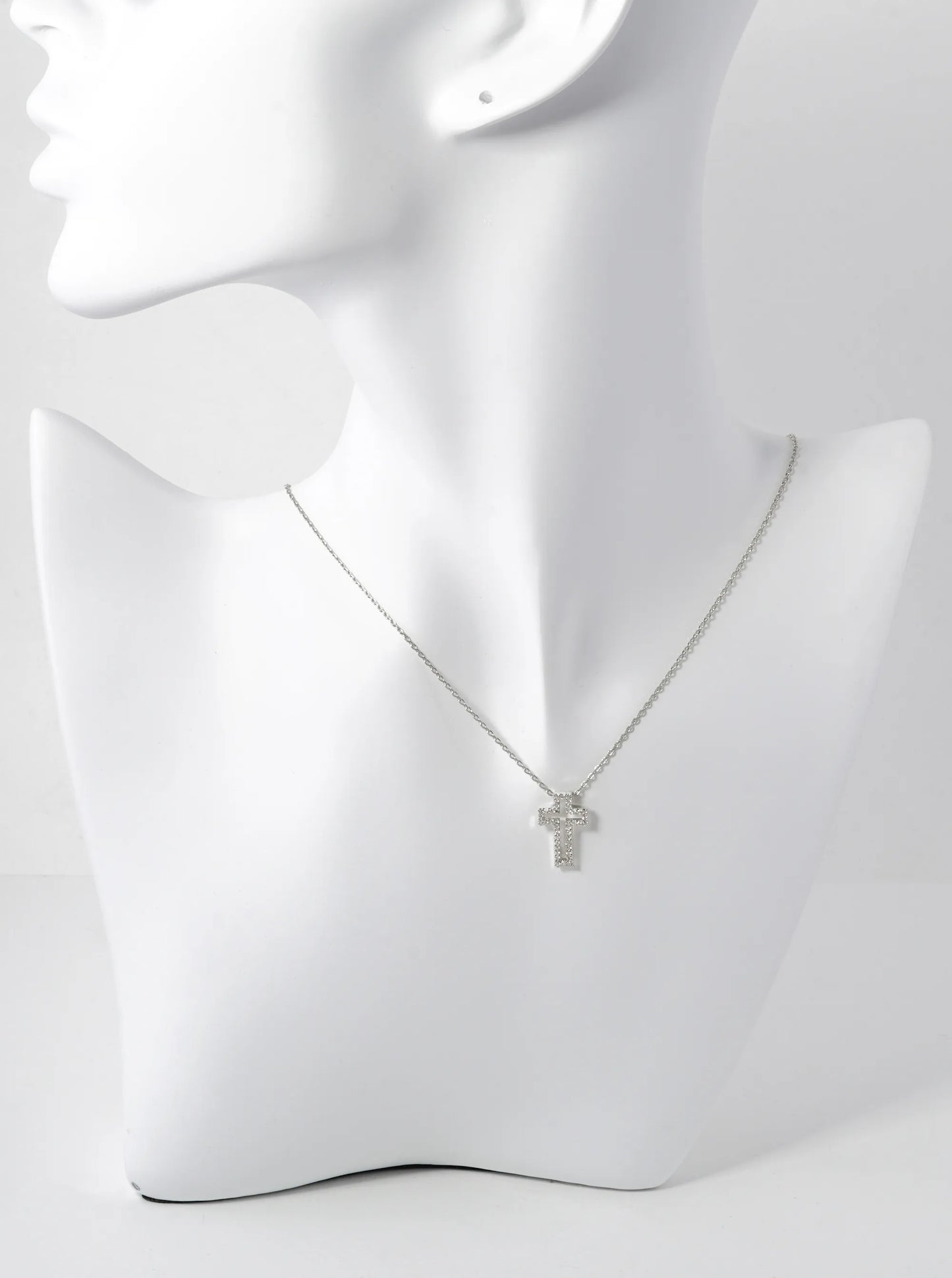 White Gold Dipped Pave Cubic Zirconia 16mm Cross Pendant Necklace