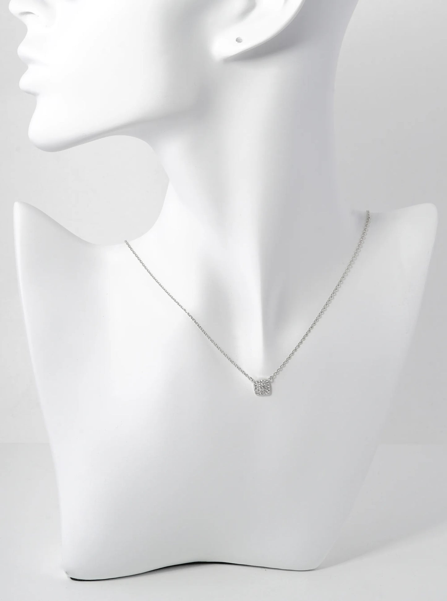 White Gold Dipped Pave Cubic Zirconia 6mm Square Pendant Necklace