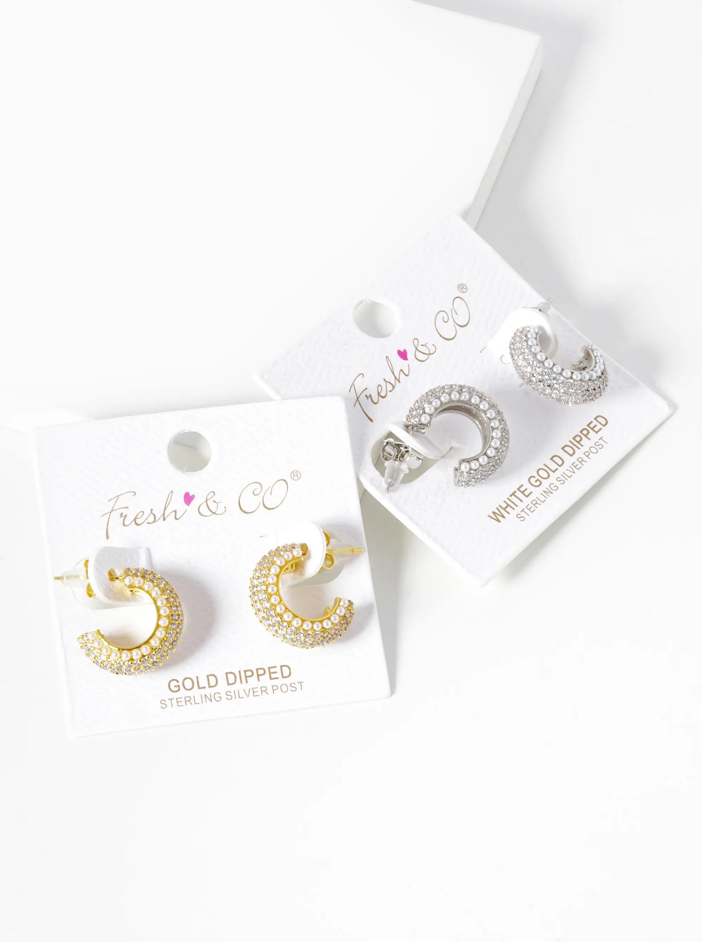 White Gold Dipped Pearl And CZ Pave 15mm Hoop Earrings