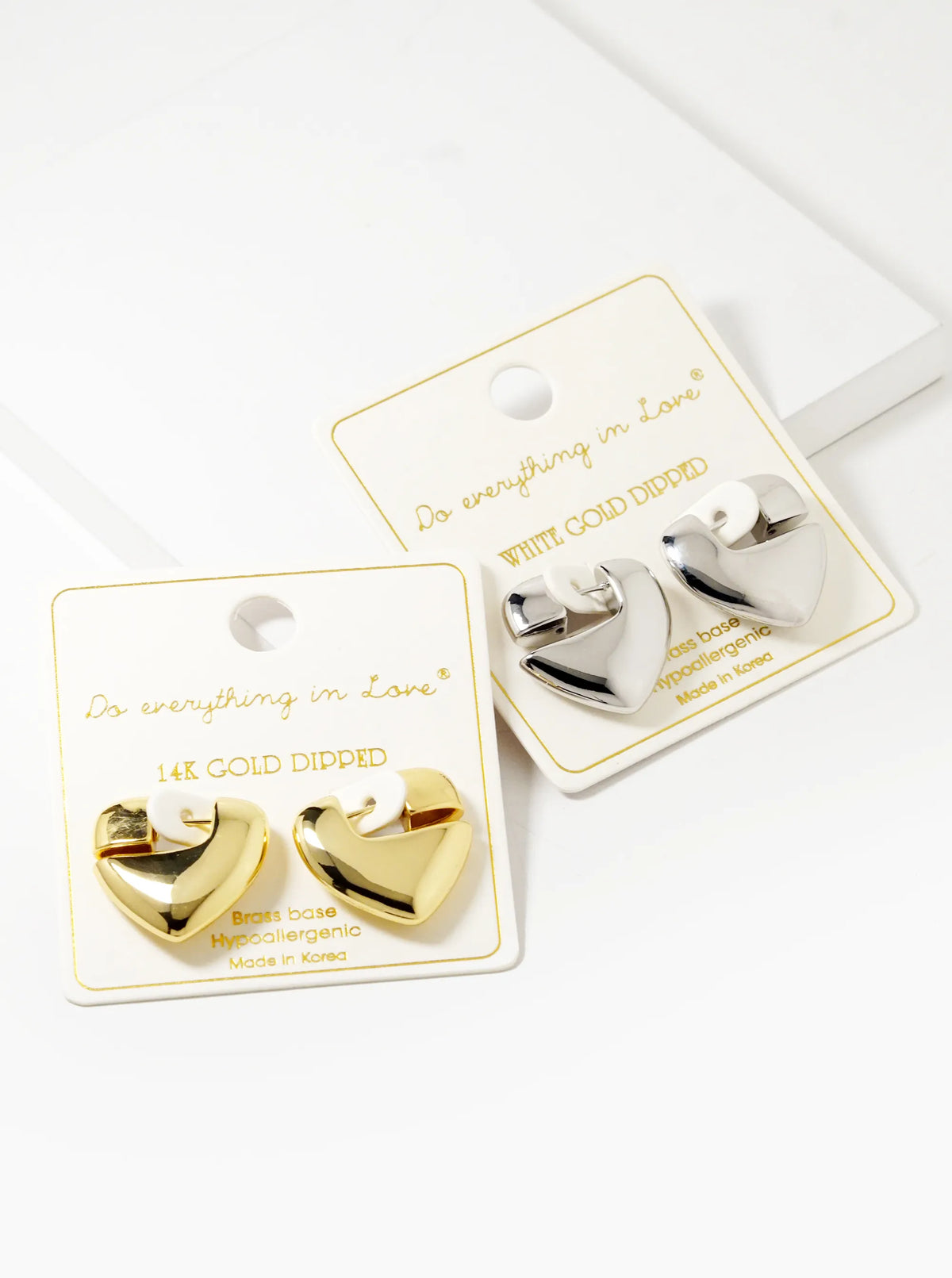 14k Gold Dipped Puffy Heart Hoop Earrings
