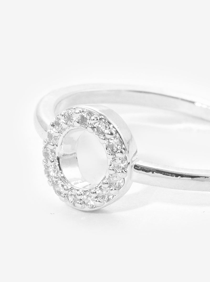 White Gold Dipped Round CZ Pave Adjustable Cuff Ring
