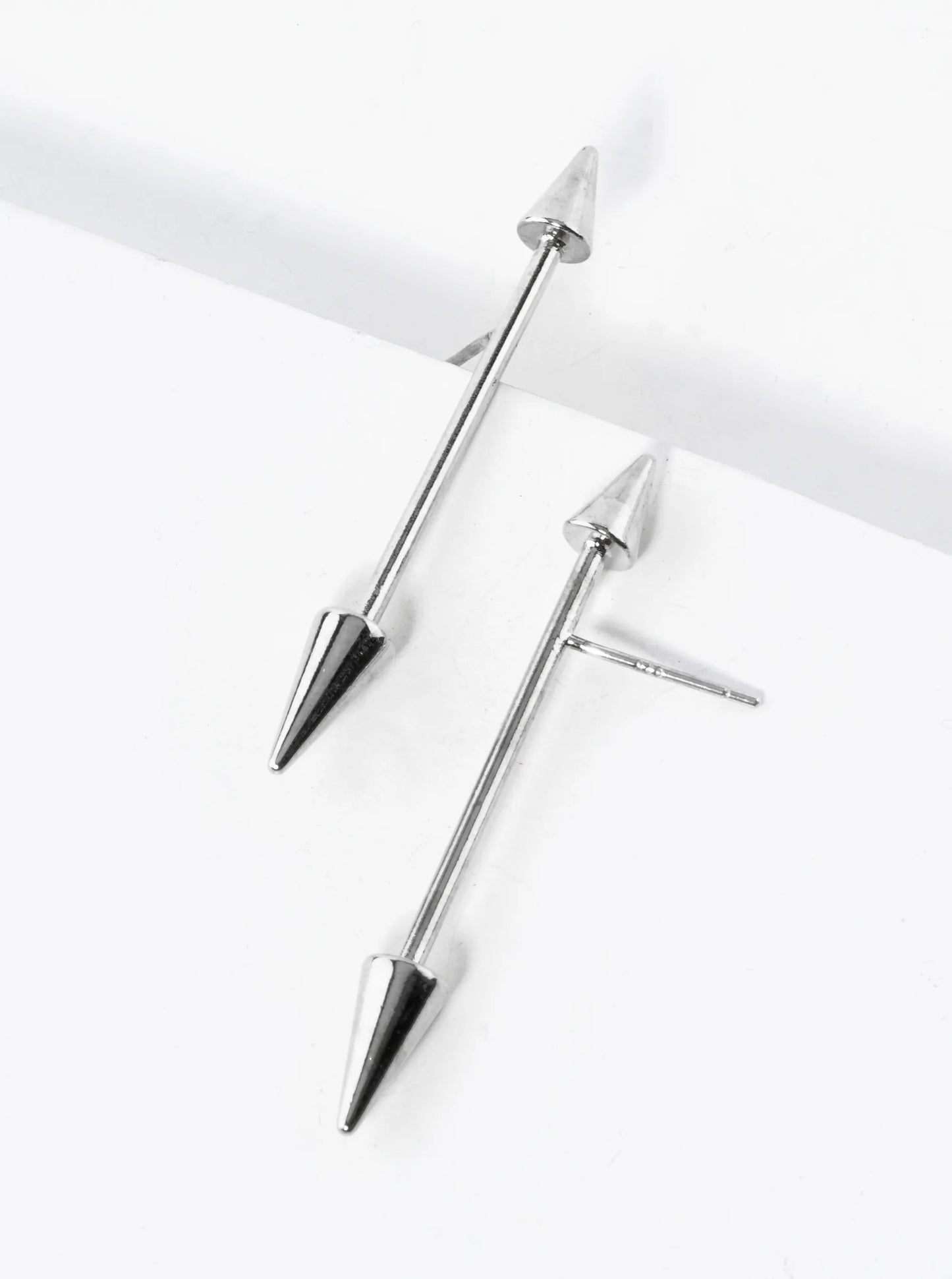 White Gold Dipped Spike Arrow Stud Earrings