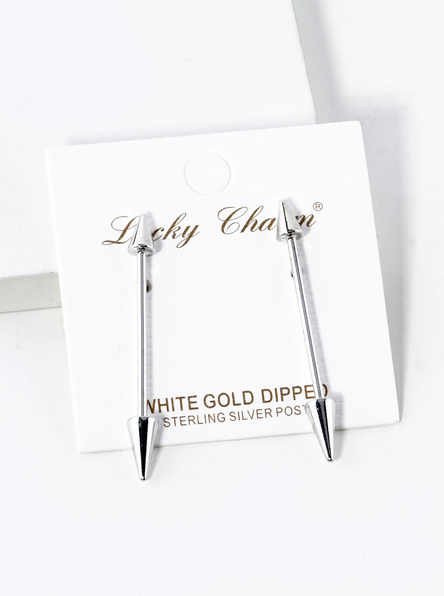 White Gold Dipped Spike Arrow Stud Earrings