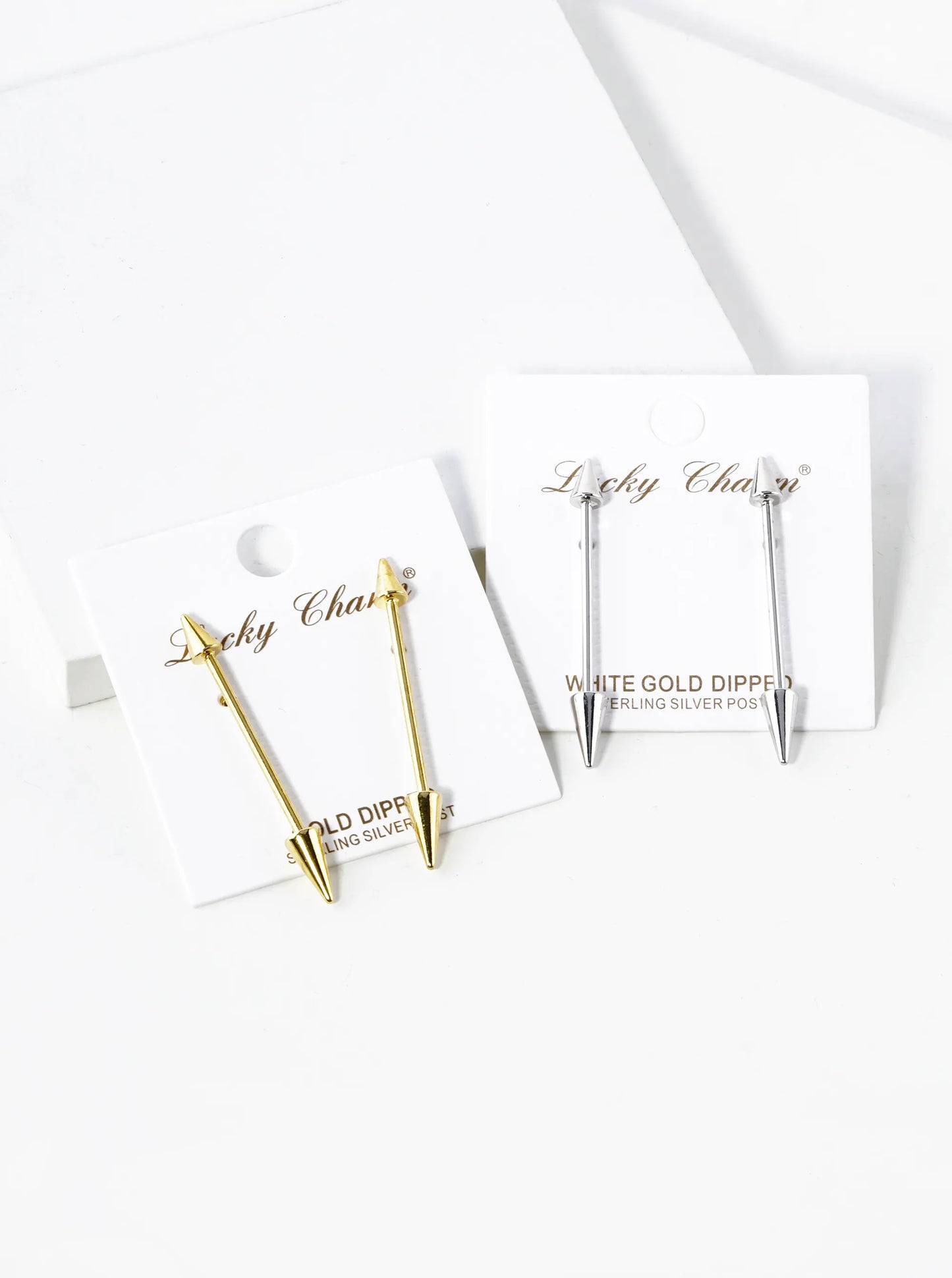 White Gold Dipped Spike Arrow Stud Earrings