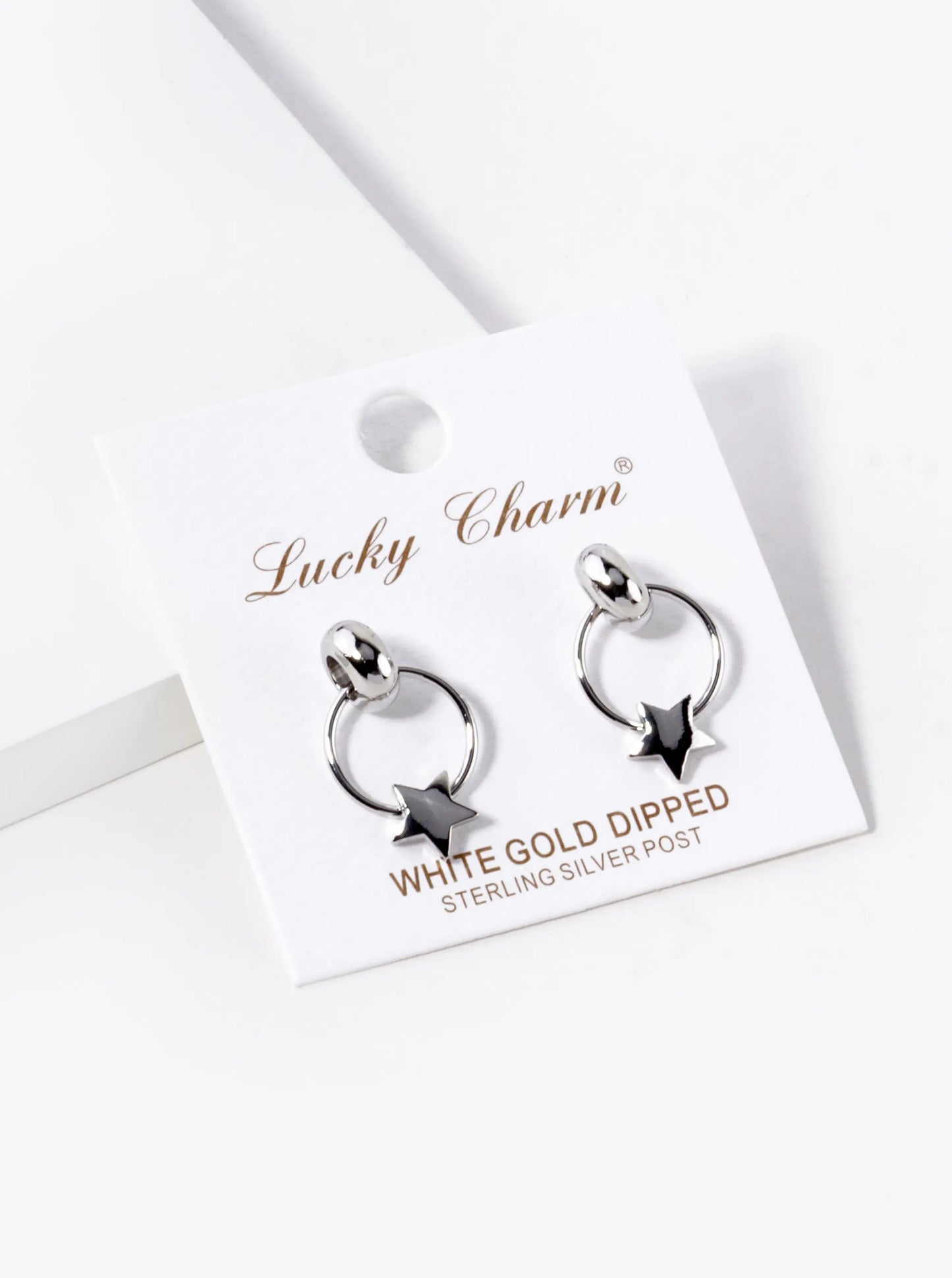 White Gold Dipped Star Door Knocker Post Earrings