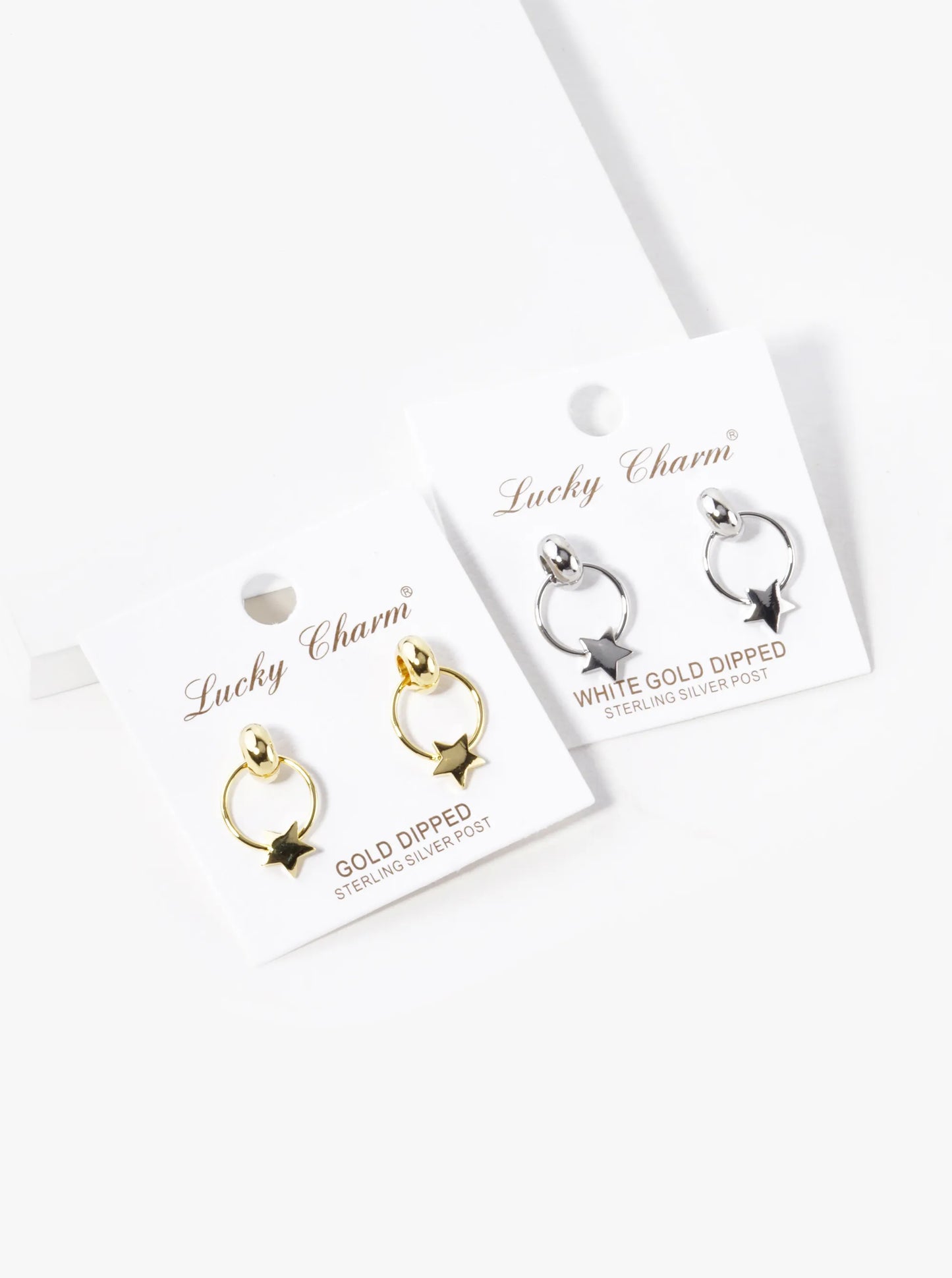 White Gold Dipped Star Door Knocker Post Earrings