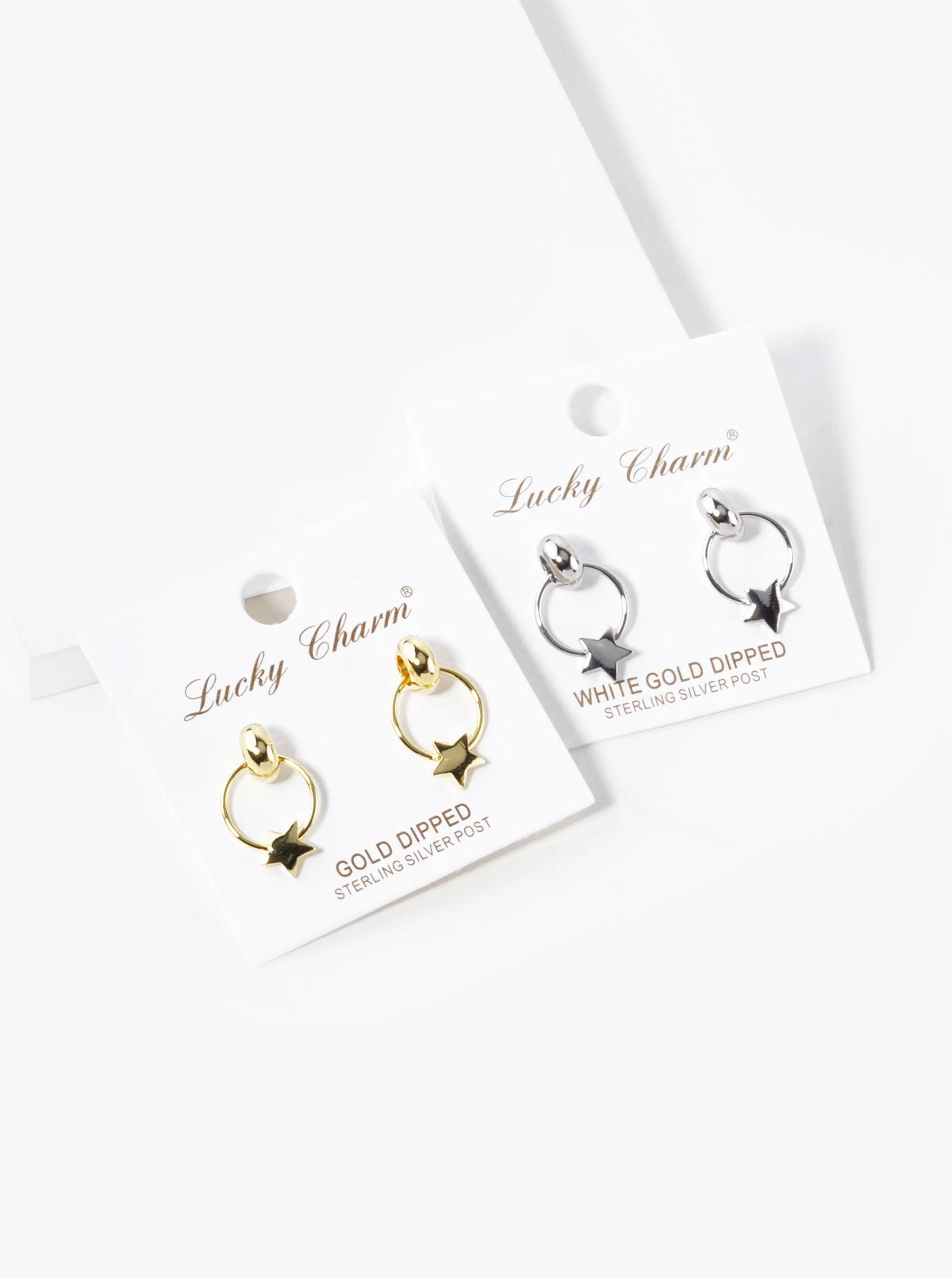 White Gold Dipped Star Door Knocker Post Earrings