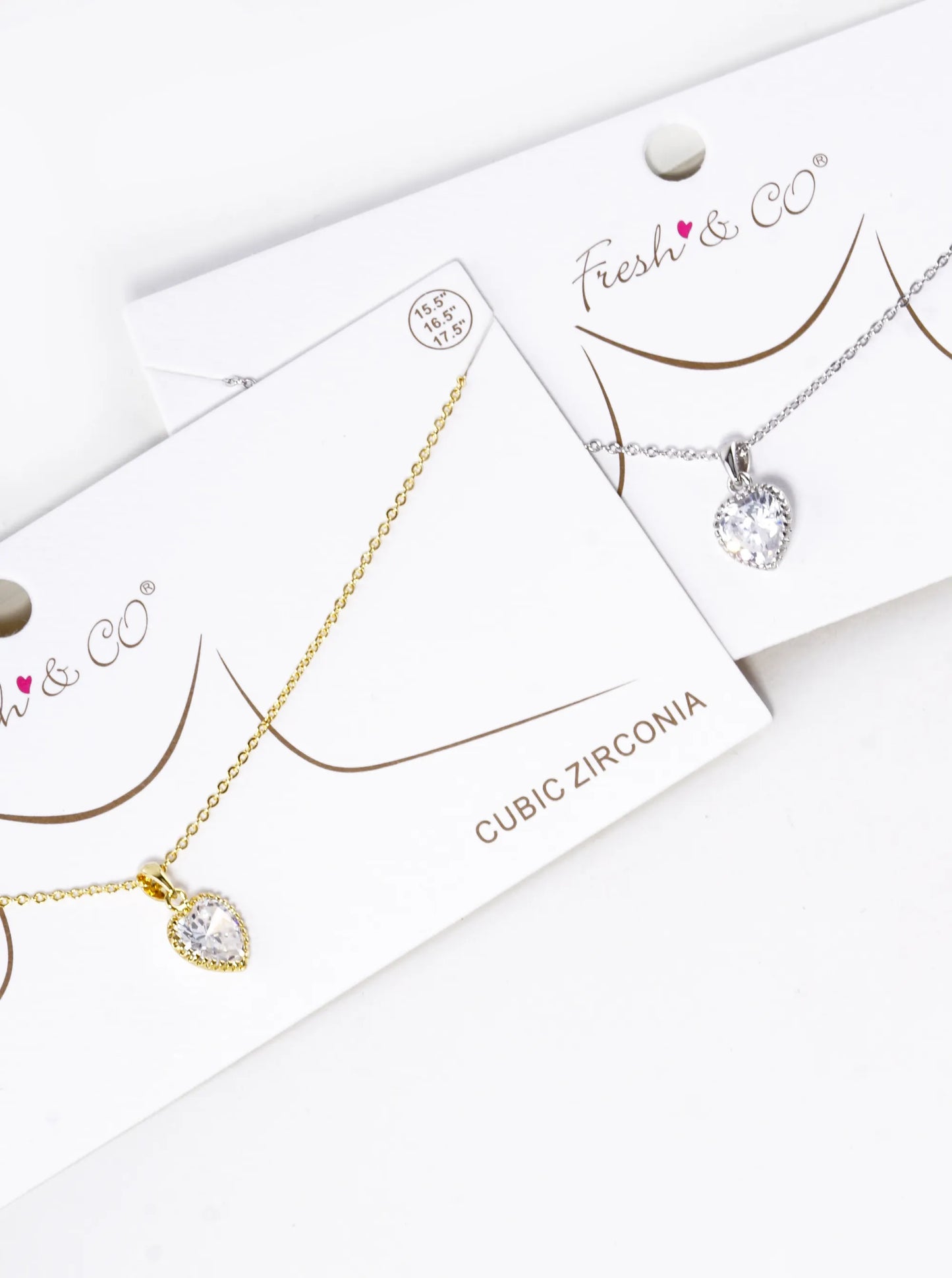 White Gold Dipped Textured 10mm CZ Stone Heart Pendant Necklace