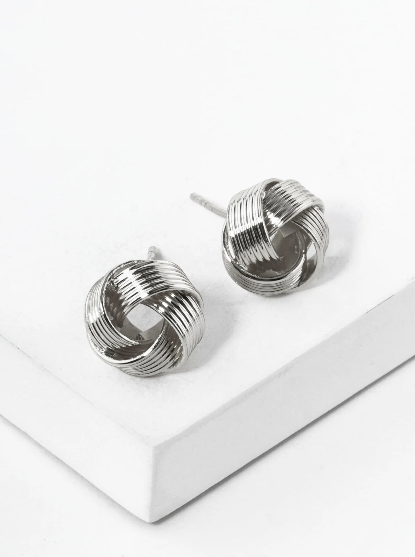 White Gold Dipped Textured 10mm Love Knot Stud Earrings