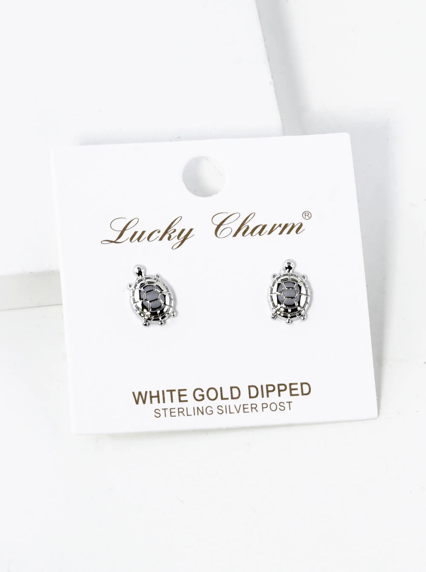 White Gold Dipped Textured 11mm Turtle Stud Earrings