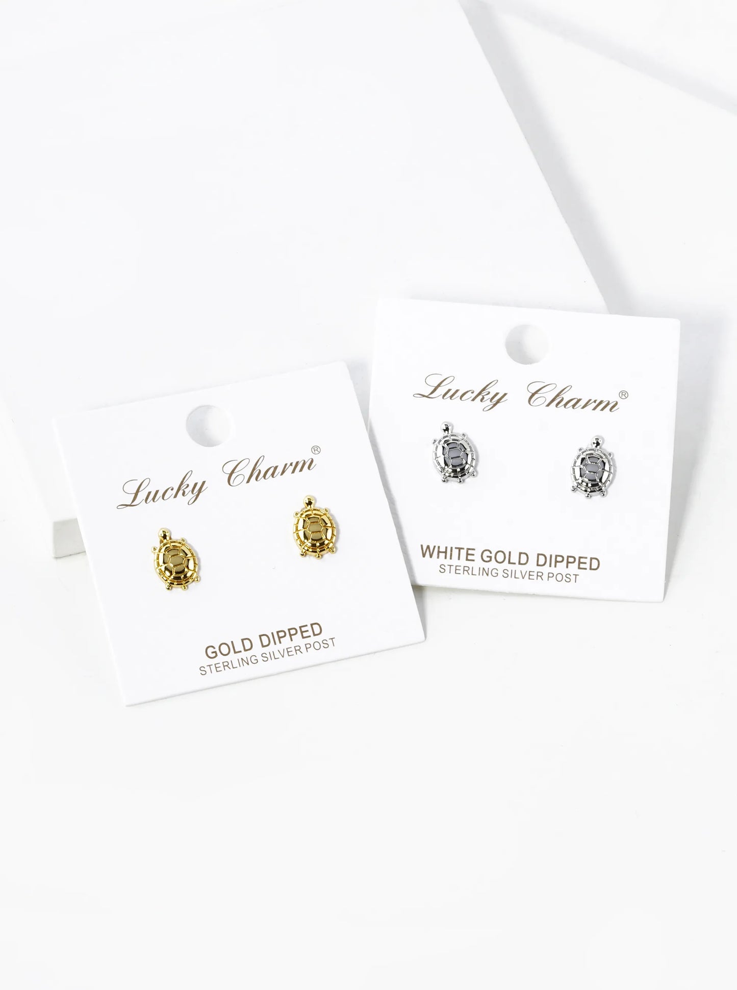 White Gold Dipped Textured 11mm Turtle Stud Earrings