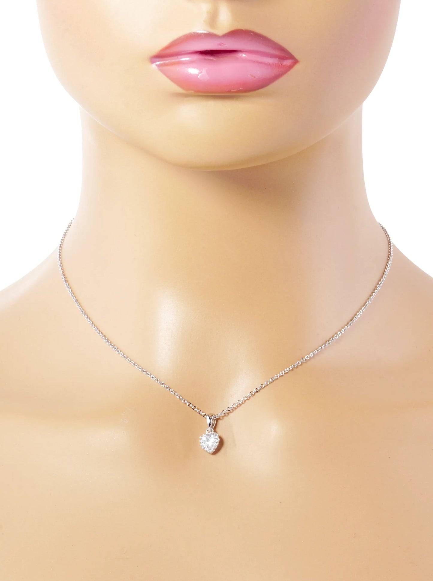 White Gold Dipped Textured 7mm CZ Stone Heart Pendant Necklace