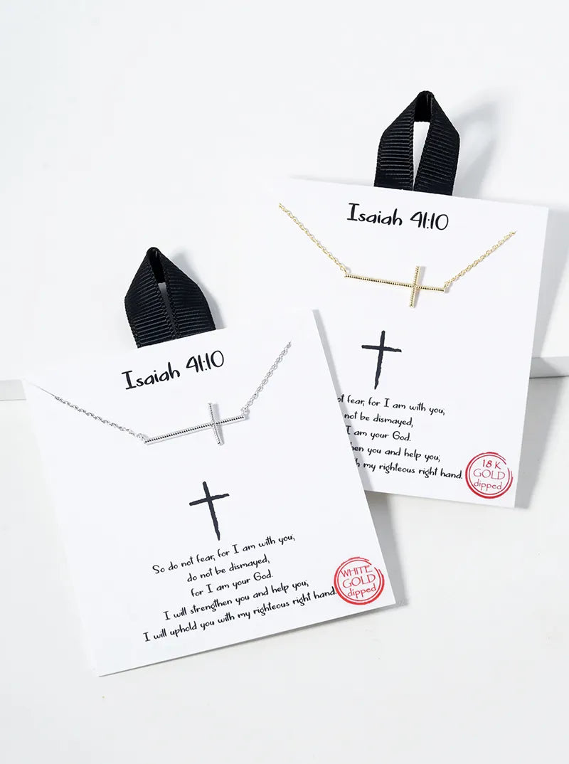 White Gold Dipped Textured Brass Cross Pendant Necklace