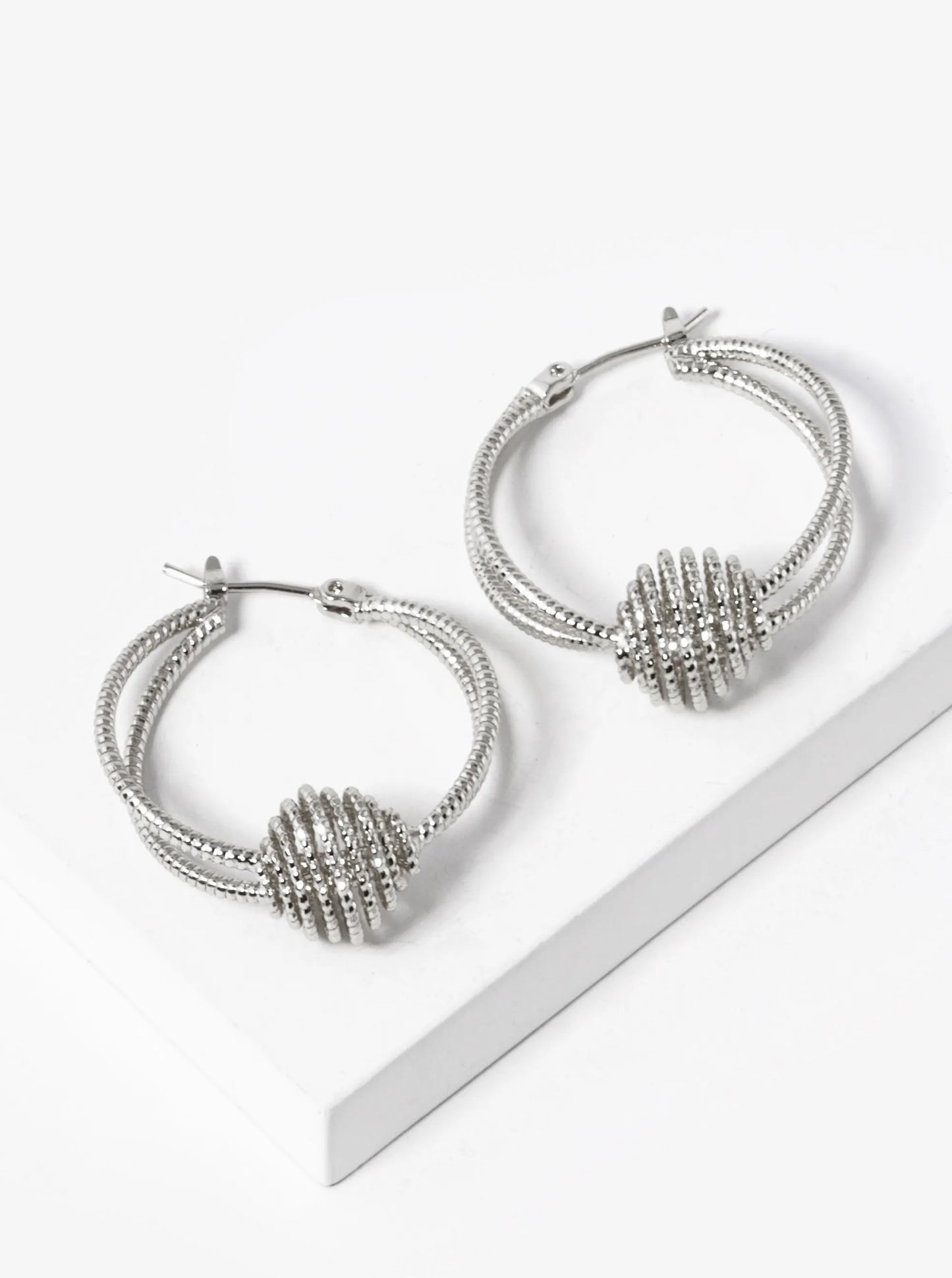 White Gold Dipped Textured Double Hoop Earrings