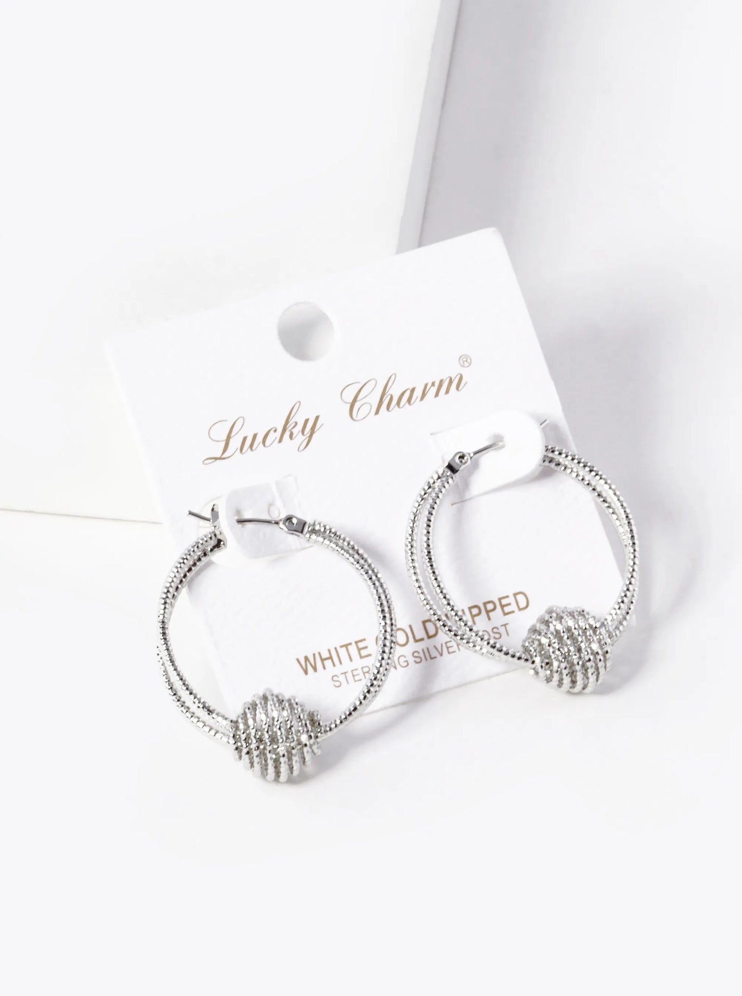 White Gold Dipped Textured Double Hoop Earrings