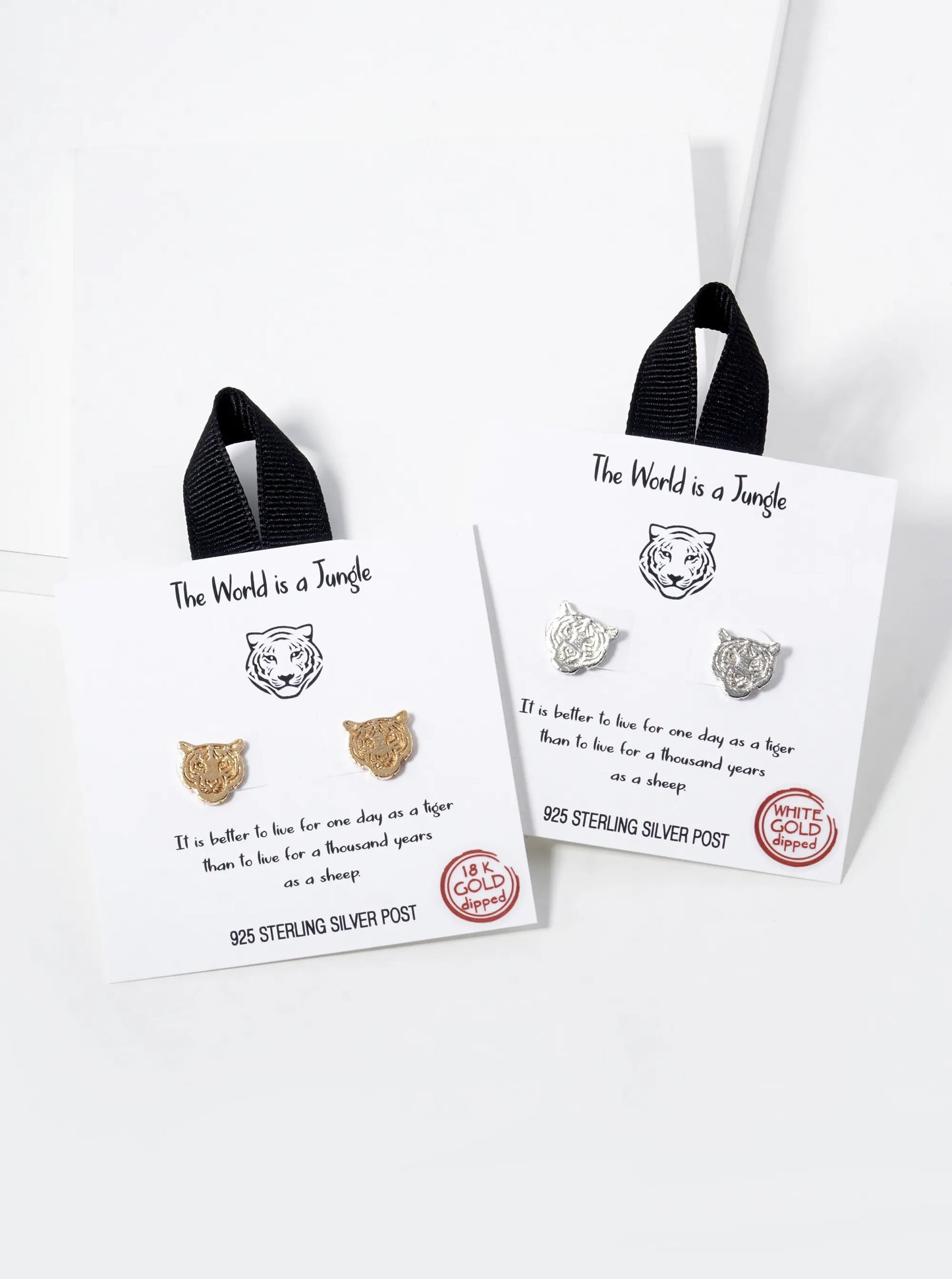 White Gold Dipped Tiger Stud Earrings