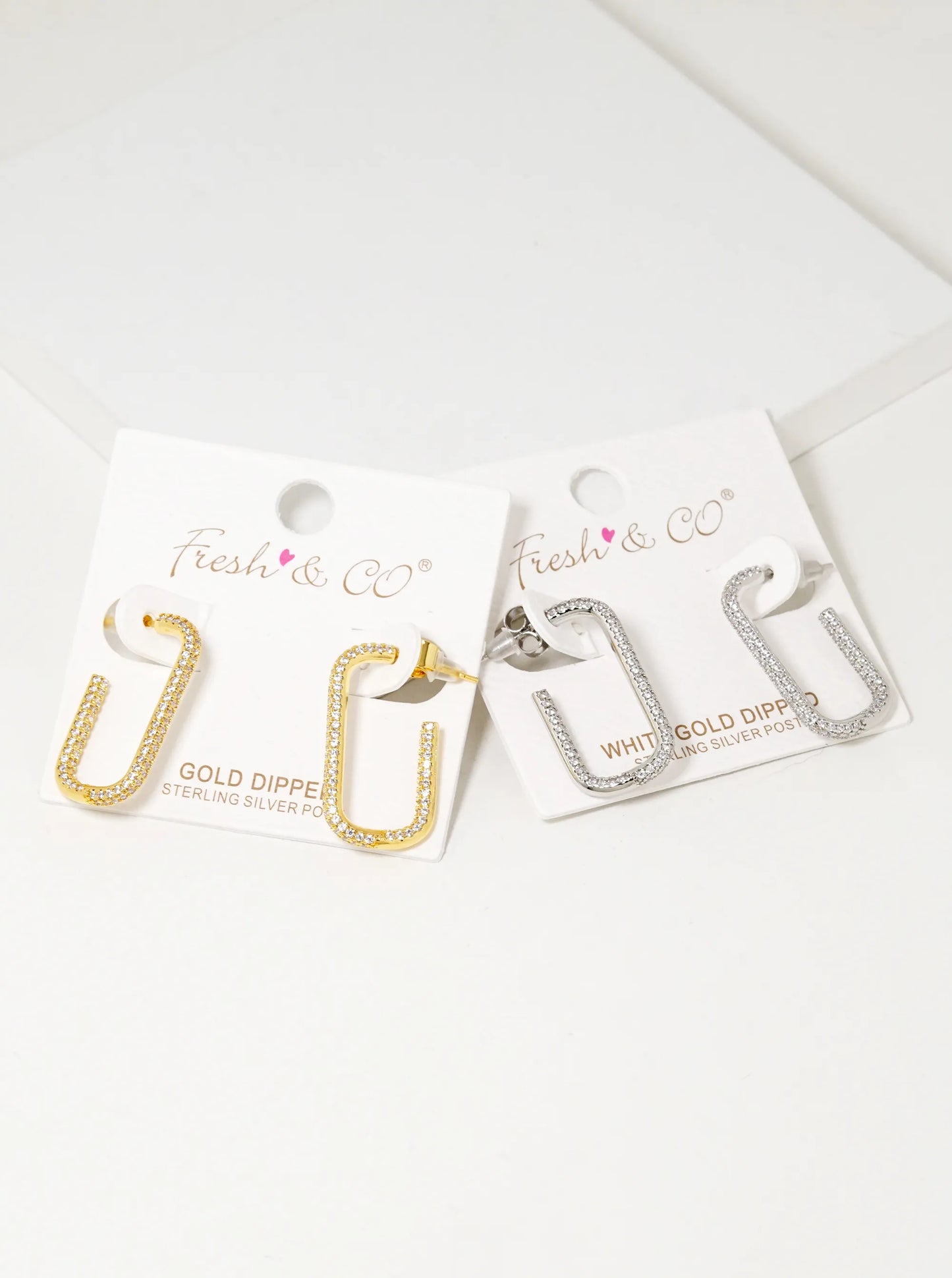 White Gold Dipped Tiny CZ Pave Delicate Open Hoop Earrings
