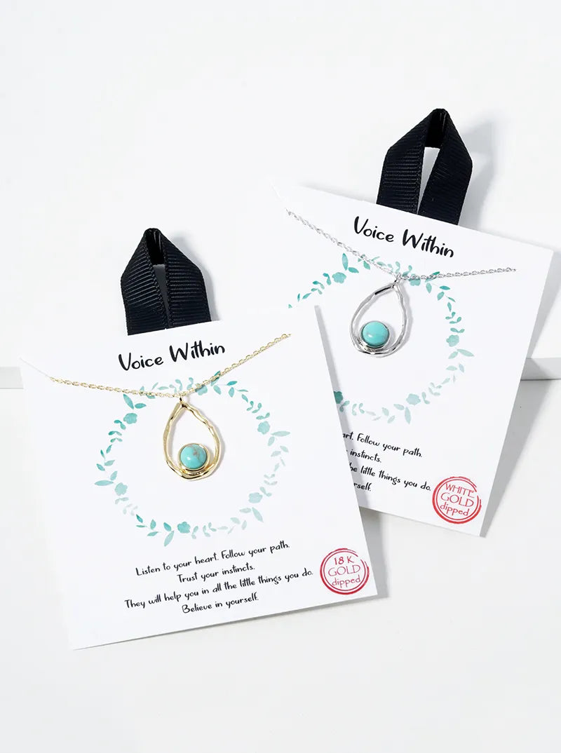 White Gold Dipped Turquoise Teardrop Pendant Necklace