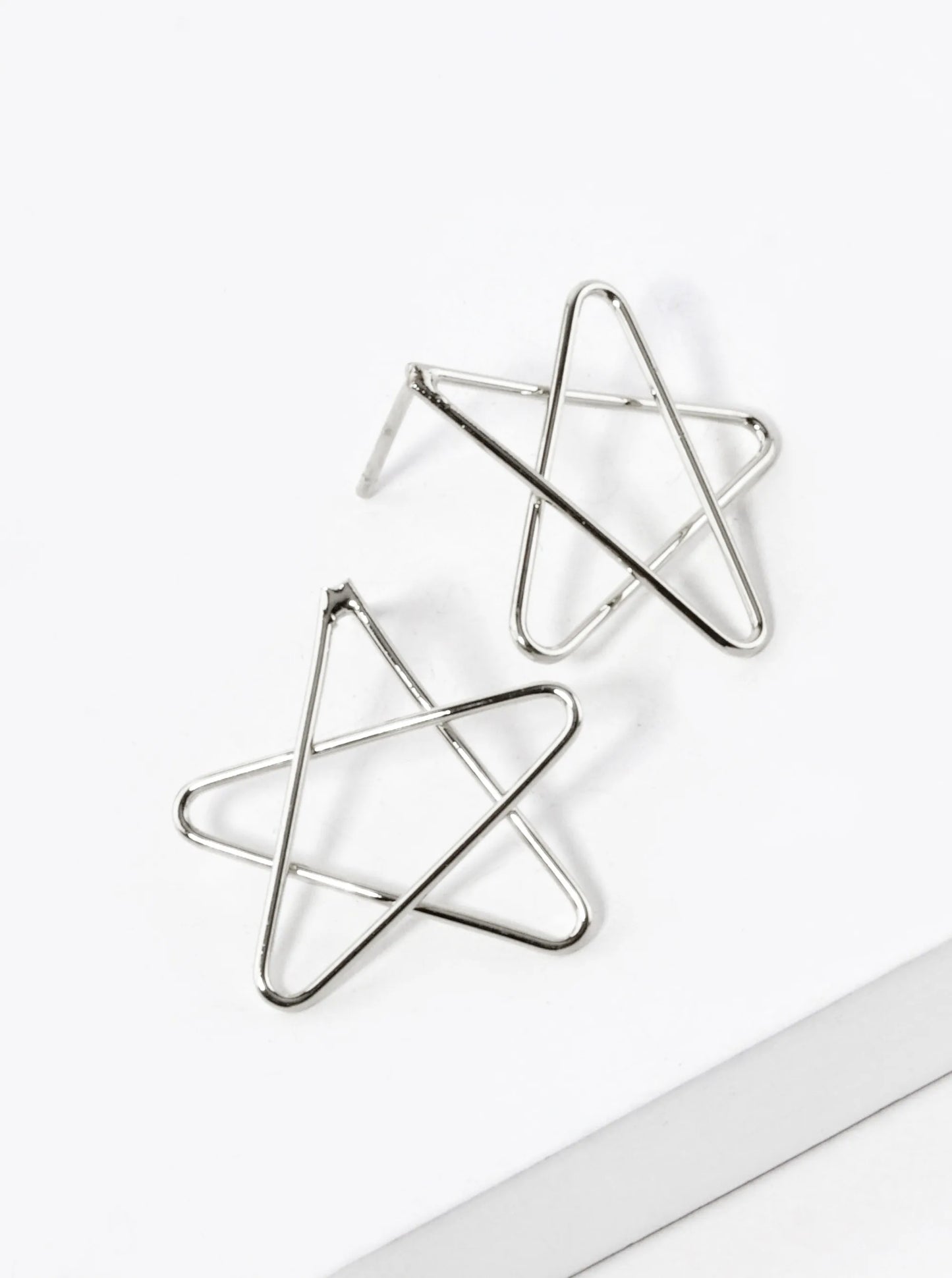 White Gold Dipped Wire Star Stud Earrings