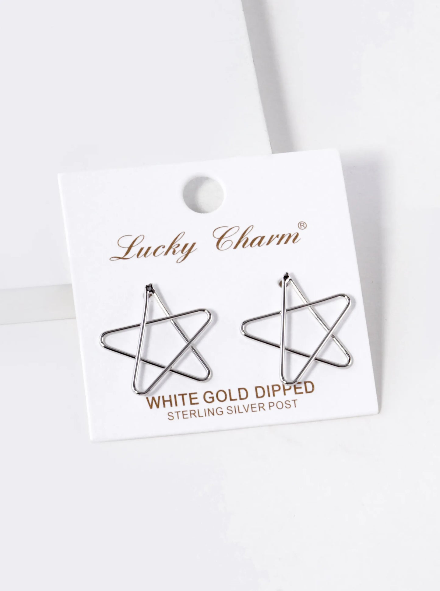 White Gold Dipped Wire Star Stud Earrings