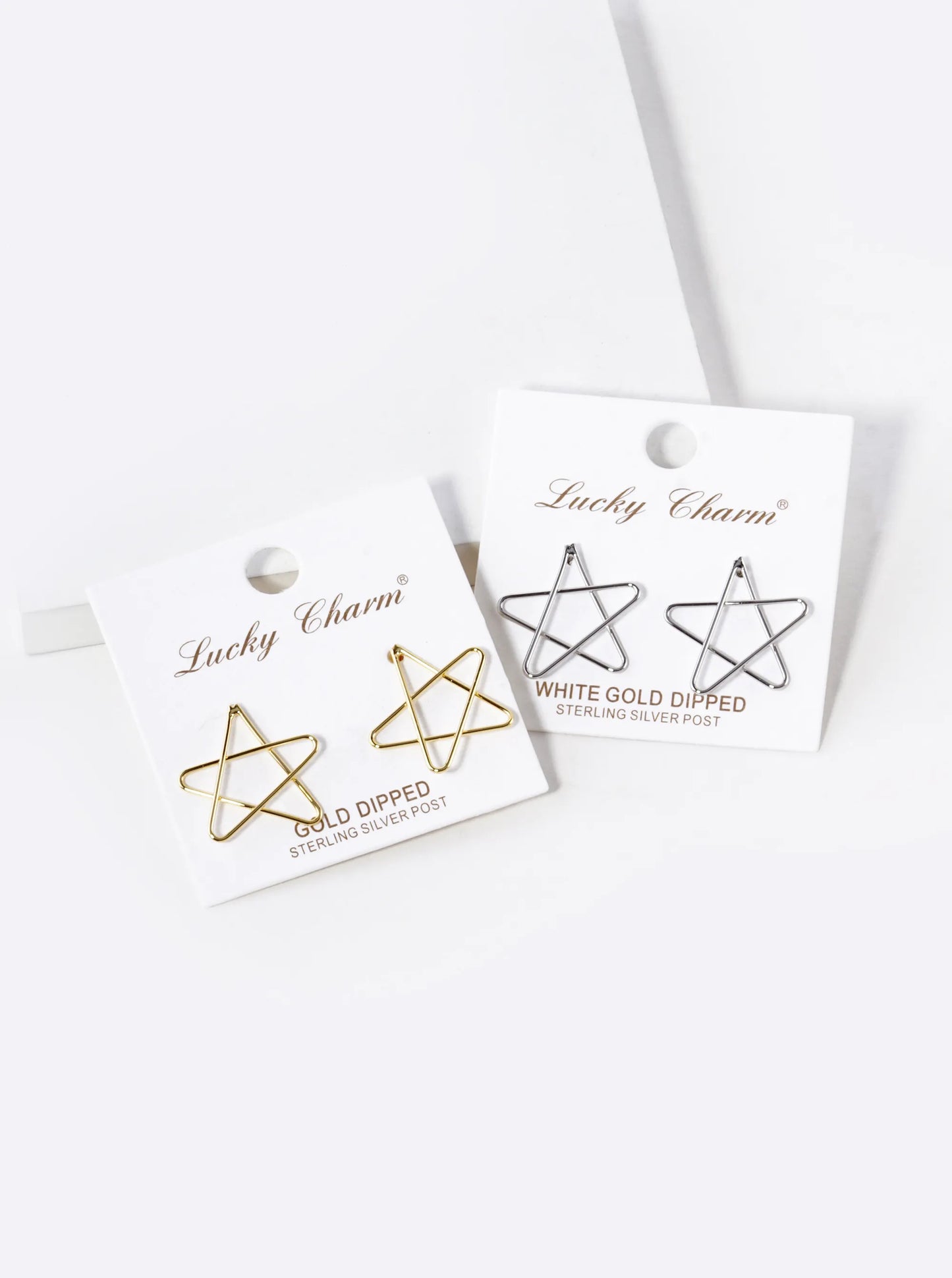White Gold Dipped Wire Star Stud Earrings