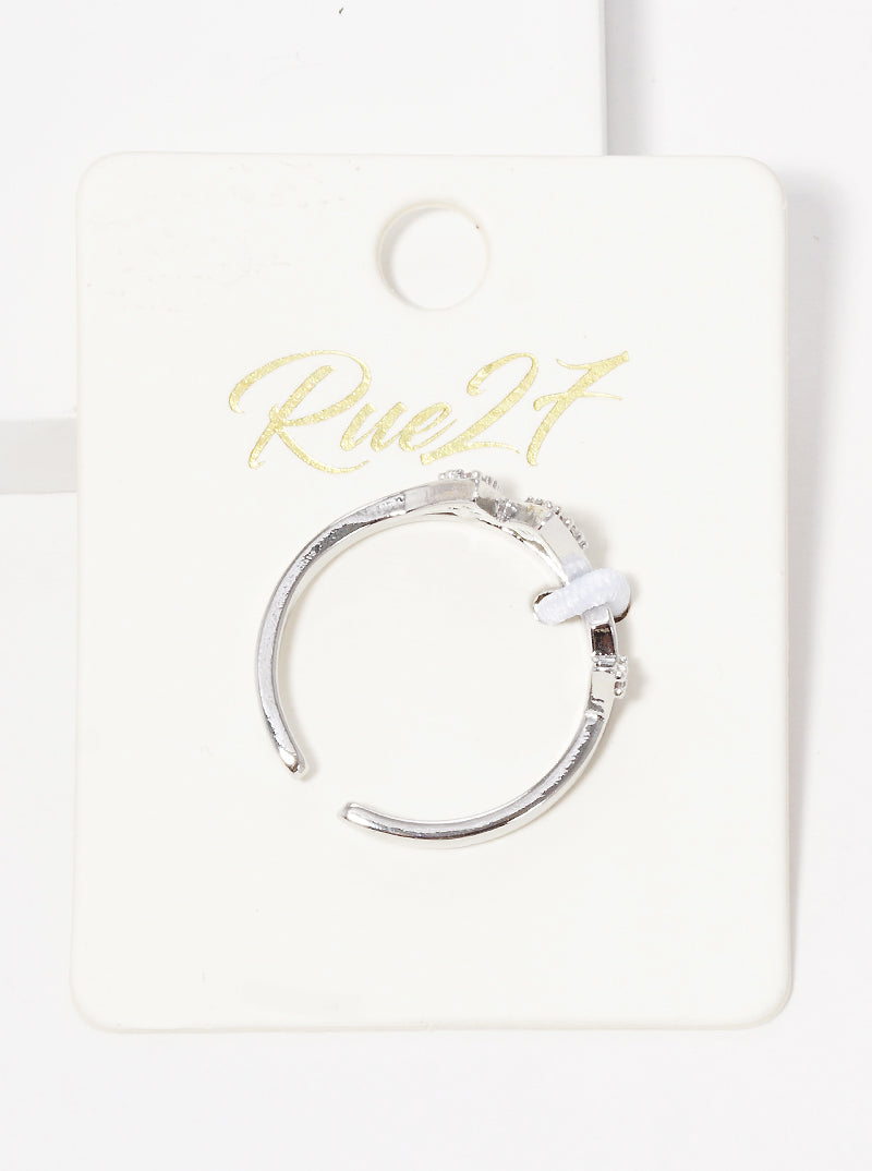 White Gold Dipped CZ Pave Mountain Shape Adjustable Ring